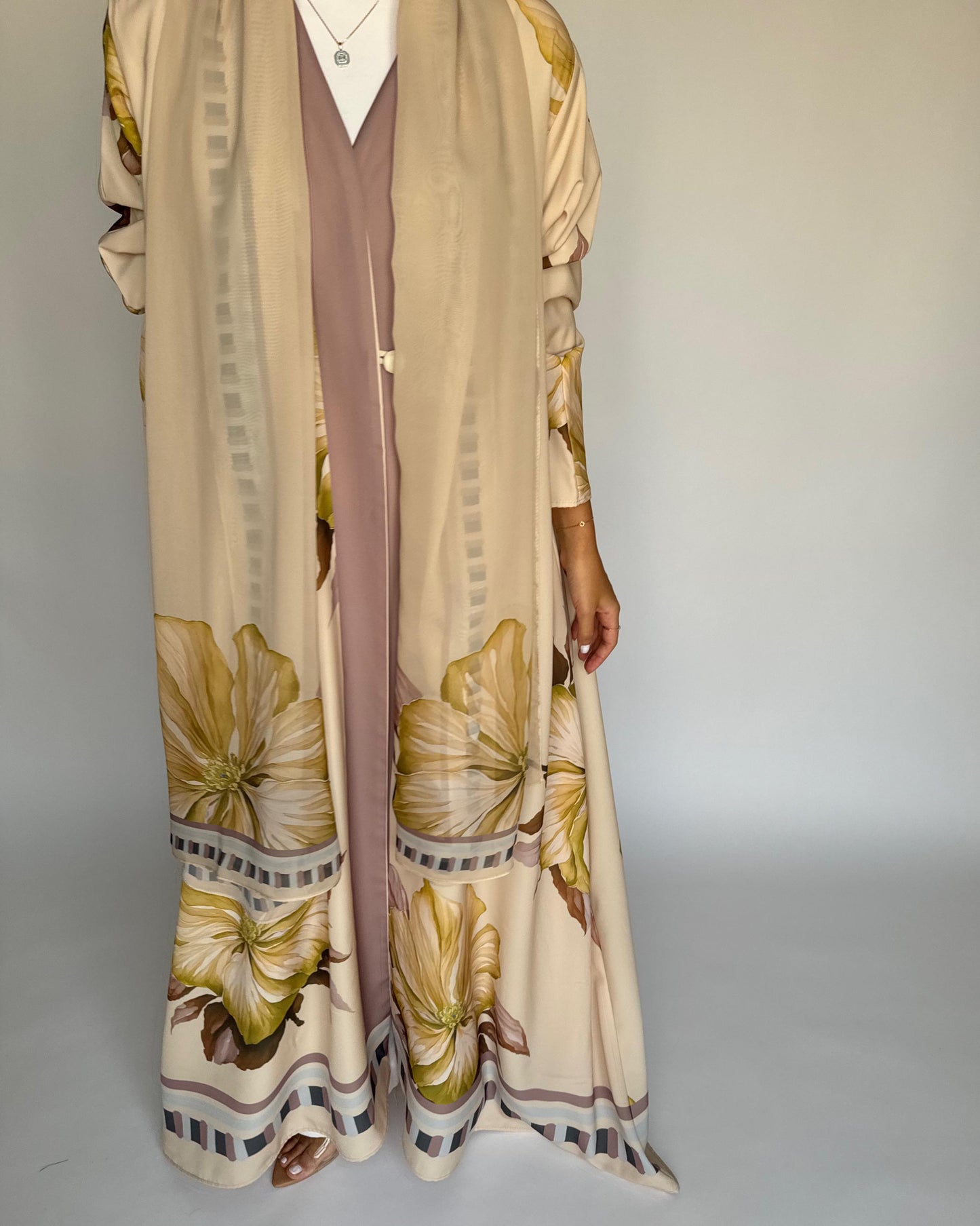 A425 - Butter Yellow A-Cut Flower Summery Daily Abaya