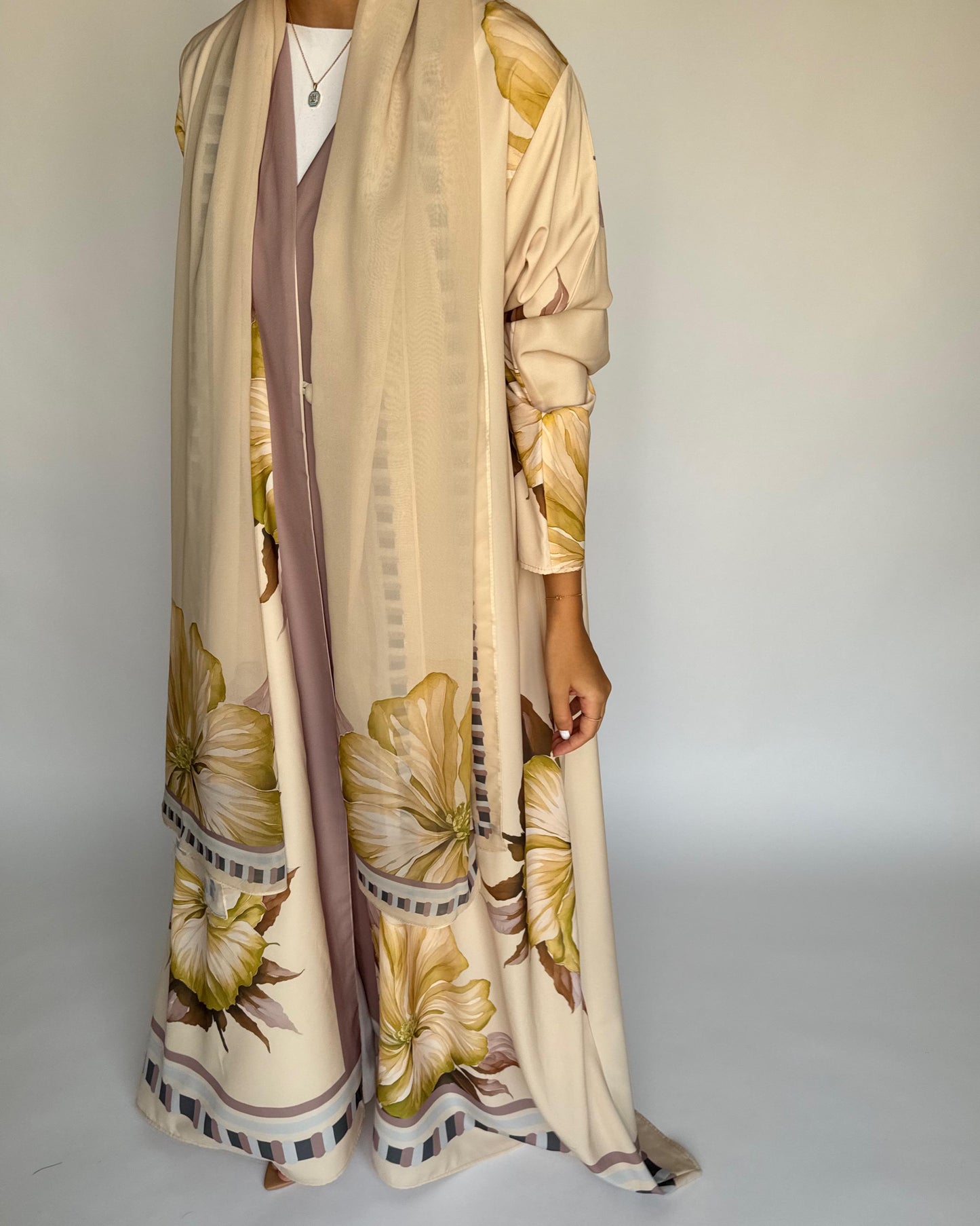 A425 - Butter Yellow A-Cut Flower Summery Daily Abaya