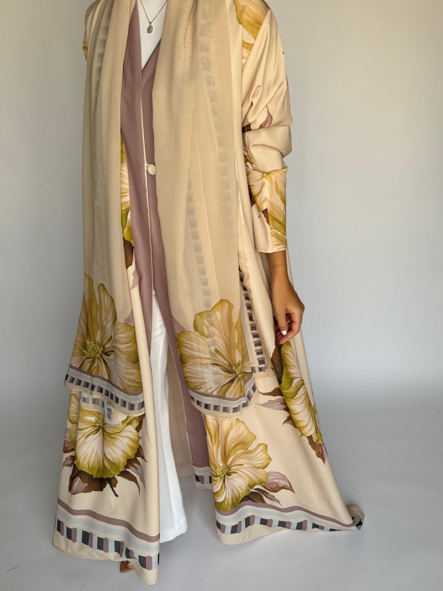 A425 - Butter Yellow A-Cut Flower Summery Daily Abaya