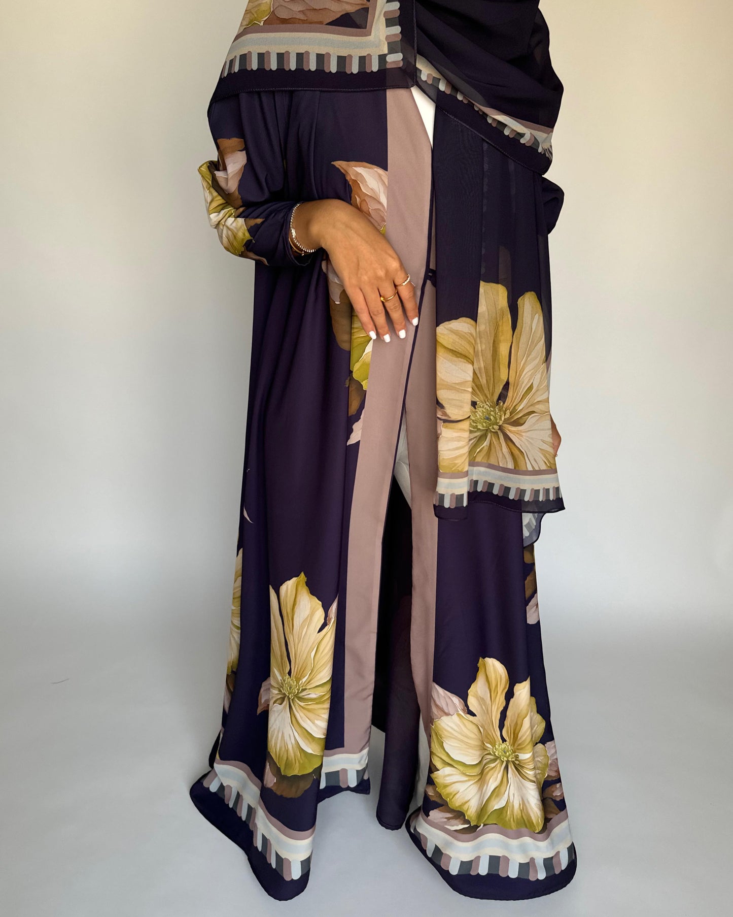 A428 - Dark Purple A-Cut Flower Summery Daily Abaya