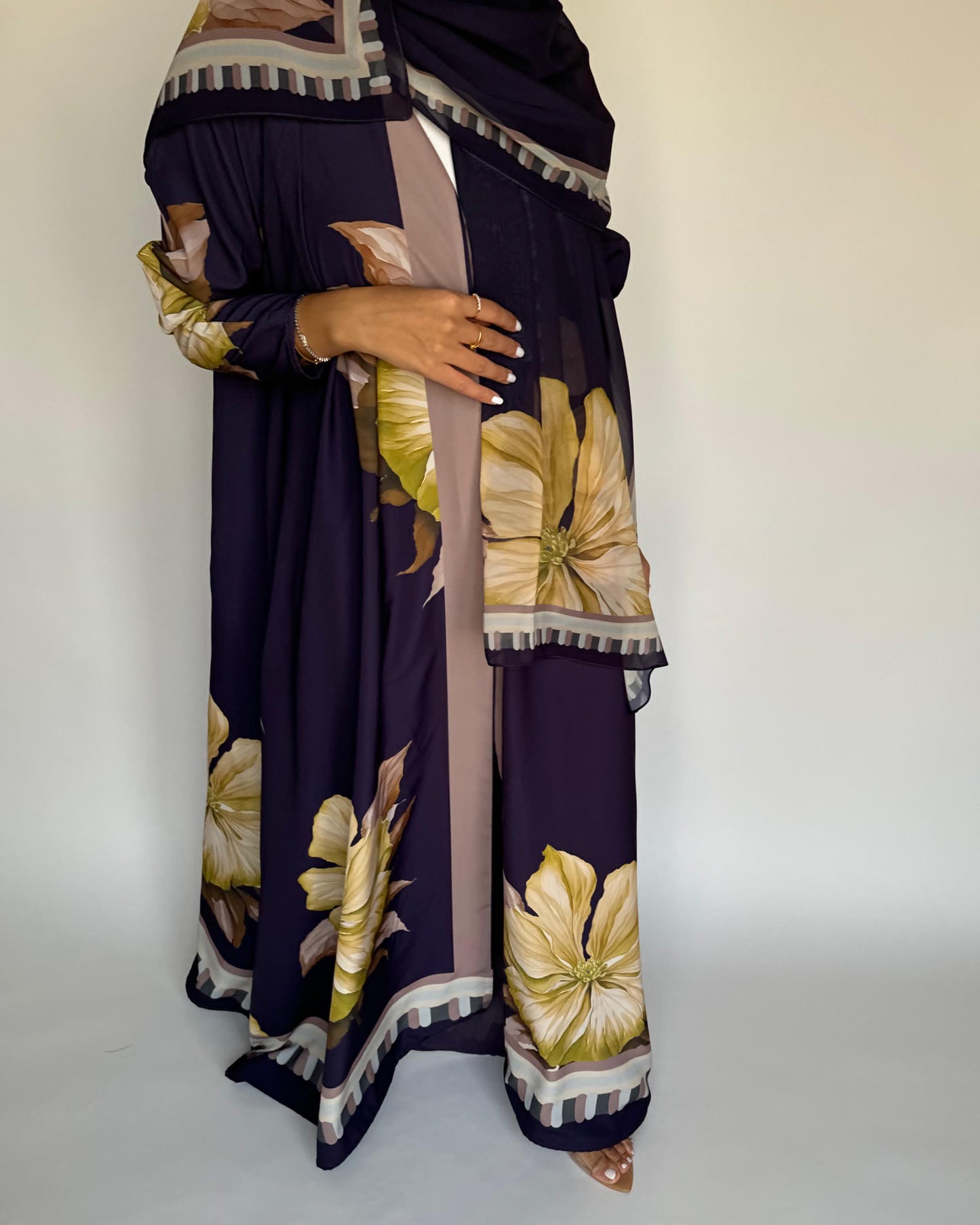 A428 - Dark Purple A-Cut Flower Summery Daily Abaya