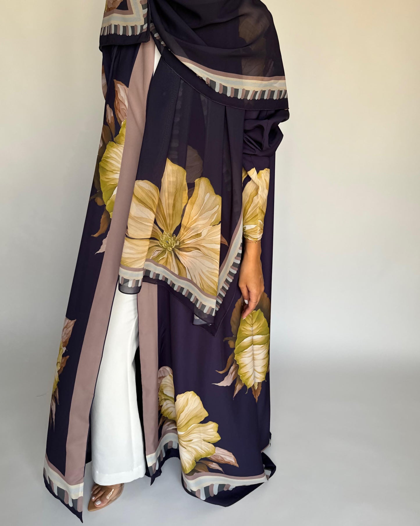 A428 - Dark Purple A-Cut Flower Summery Daily Abaya
