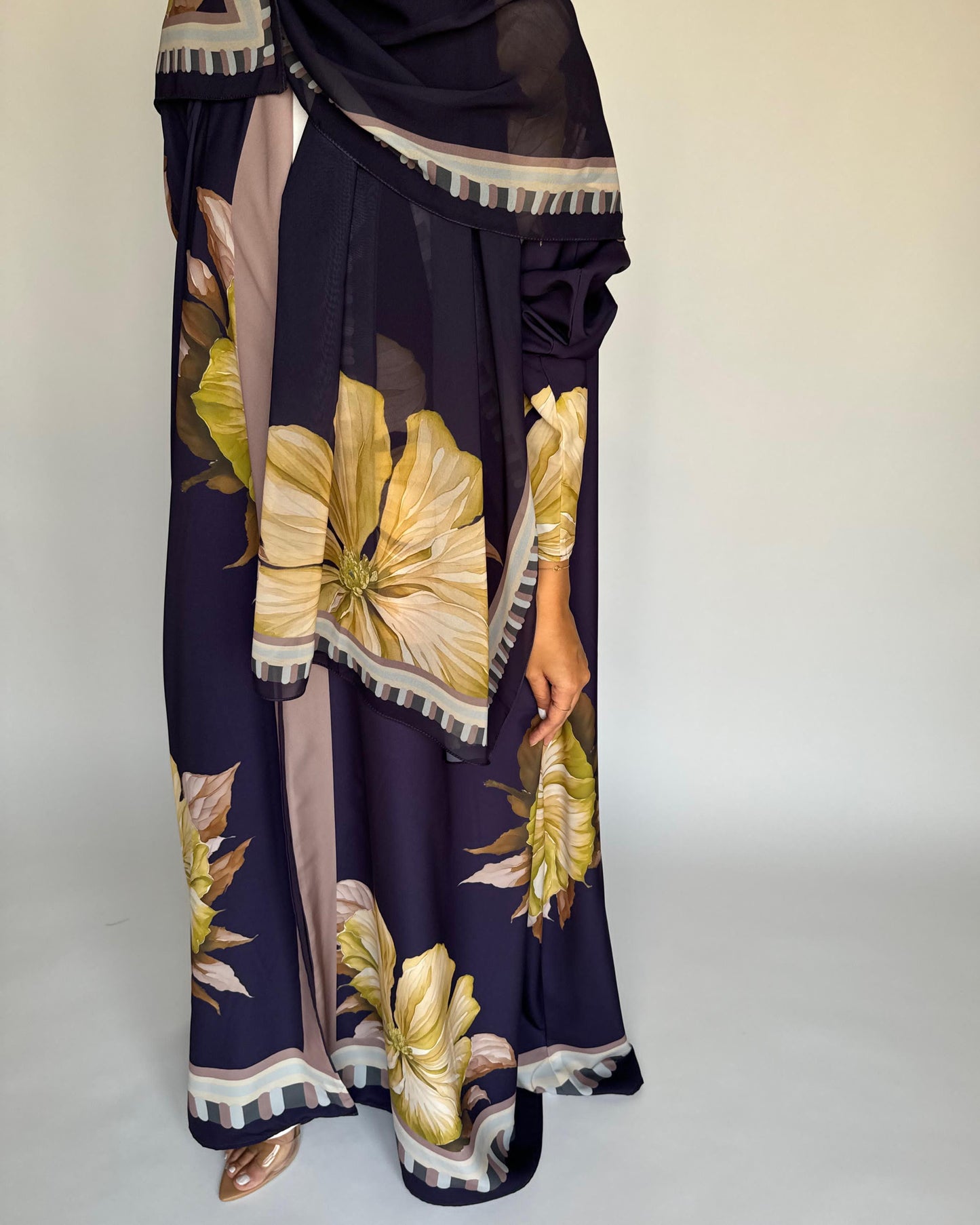 A428 - Dark Purple A-Cut Flower Summery Daily Abaya