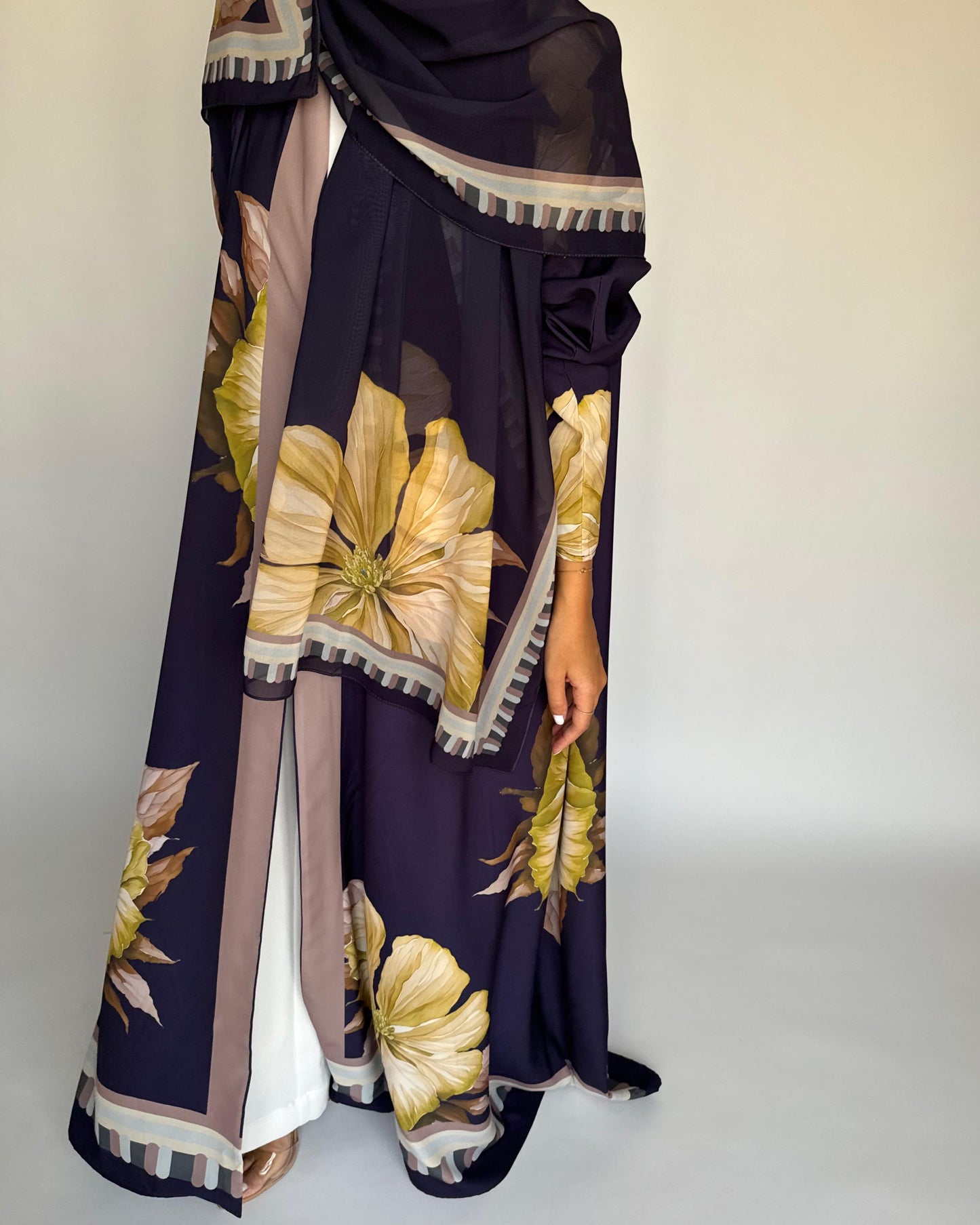 A428 - Dark Purple A-Cut Flower Summery Daily Abaya