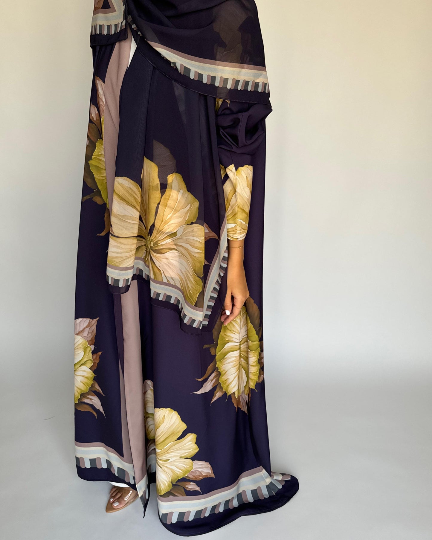 A428 - Dark Purple A-Cut Flower Summery Daily Abaya