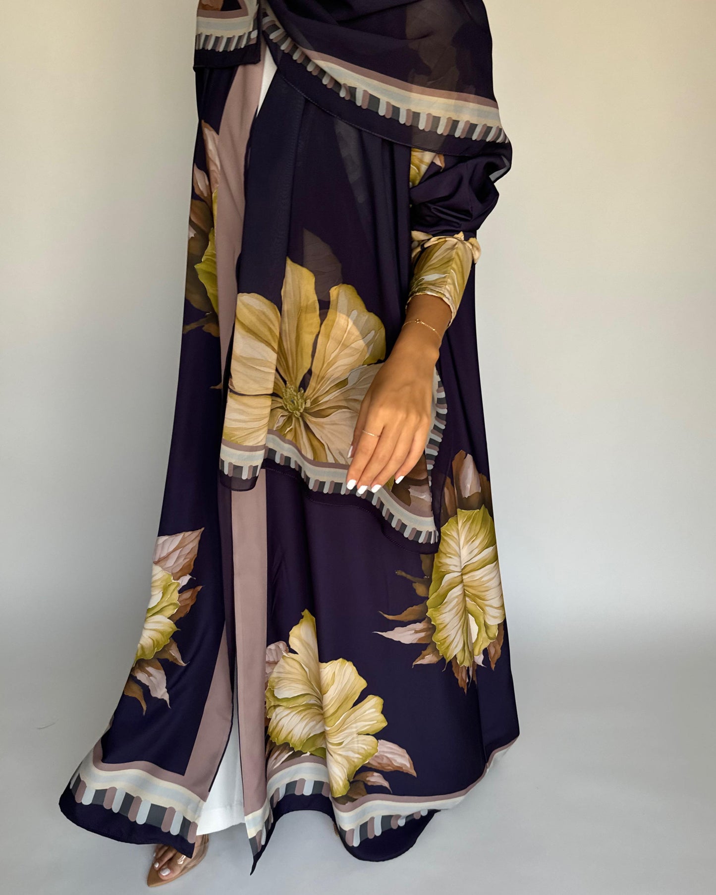 A428 - Dark Purple A-Cut Flower Summery Daily Abaya