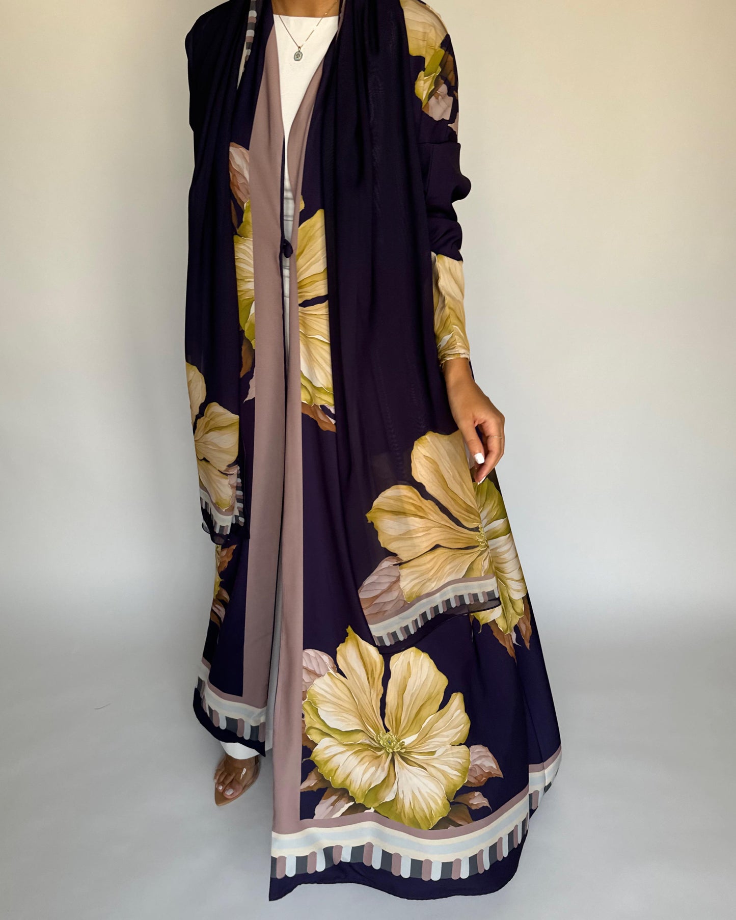 A428 - Dark Purple A-Cut Flower Summery Daily Abaya