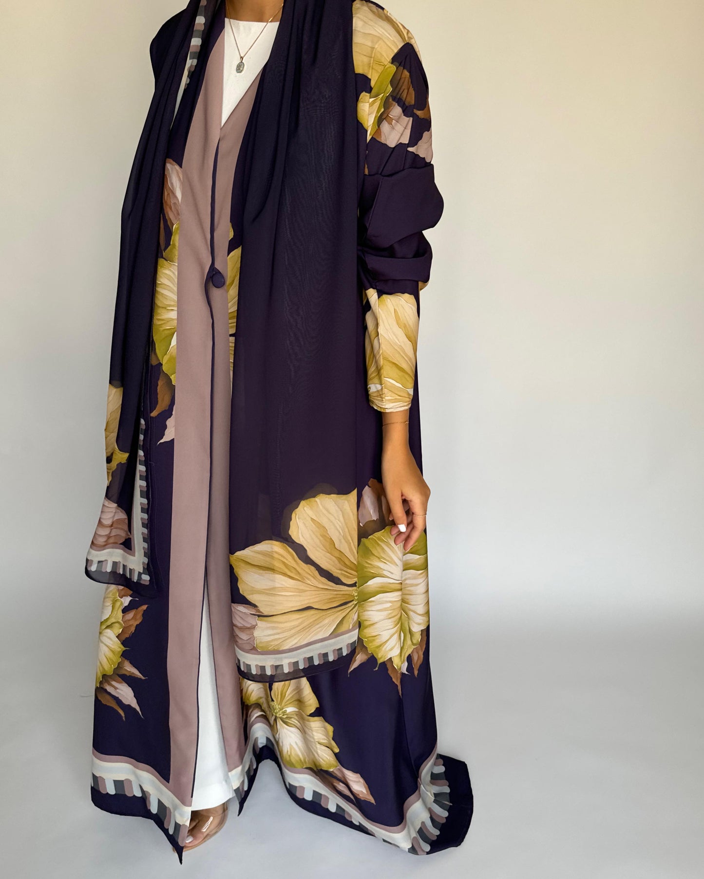 A428 - Dark Purple A-Cut Flower Summery Daily Abaya