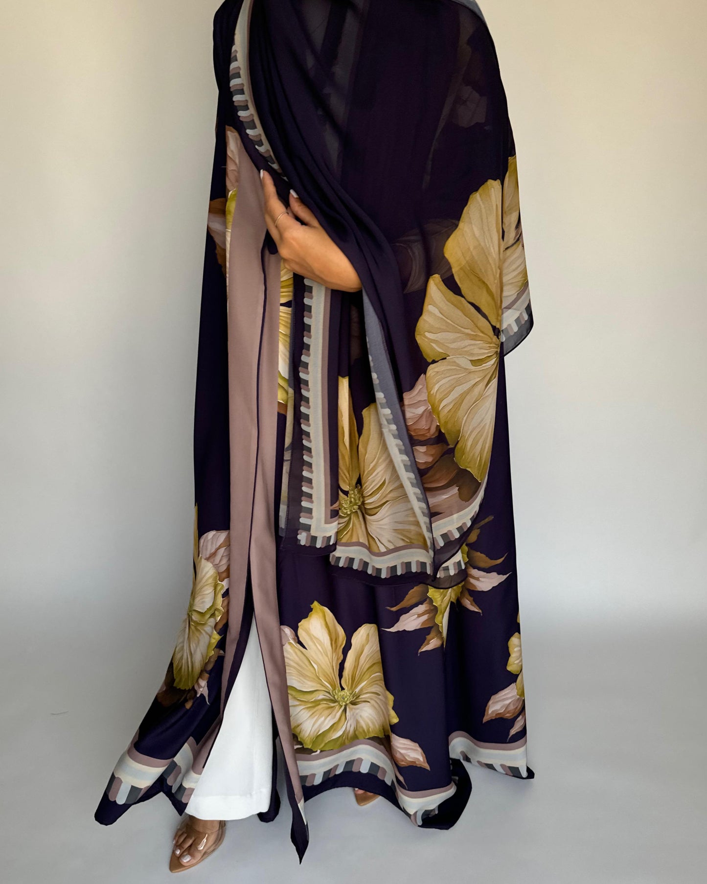 A428 - Dark Purple A-Cut Flower Summery Daily Abaya