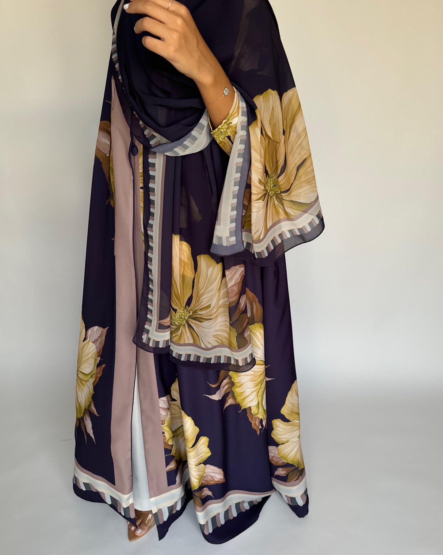 A428 - Dark Purple A-Cut Flower Summery Daily Abaya