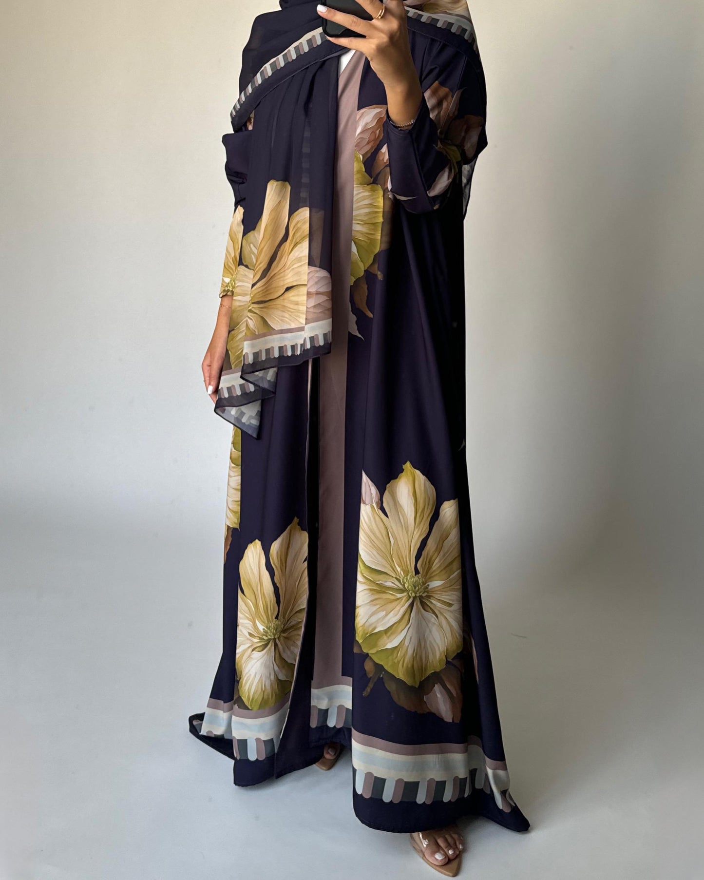 A428 - Dark Purple A-Cut Flower Summery Daily Abaya
