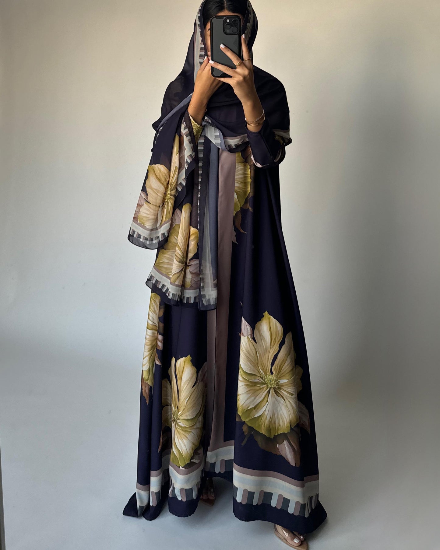 A428 - Dark Purple A-Cut Flower Summery Daily Abaya