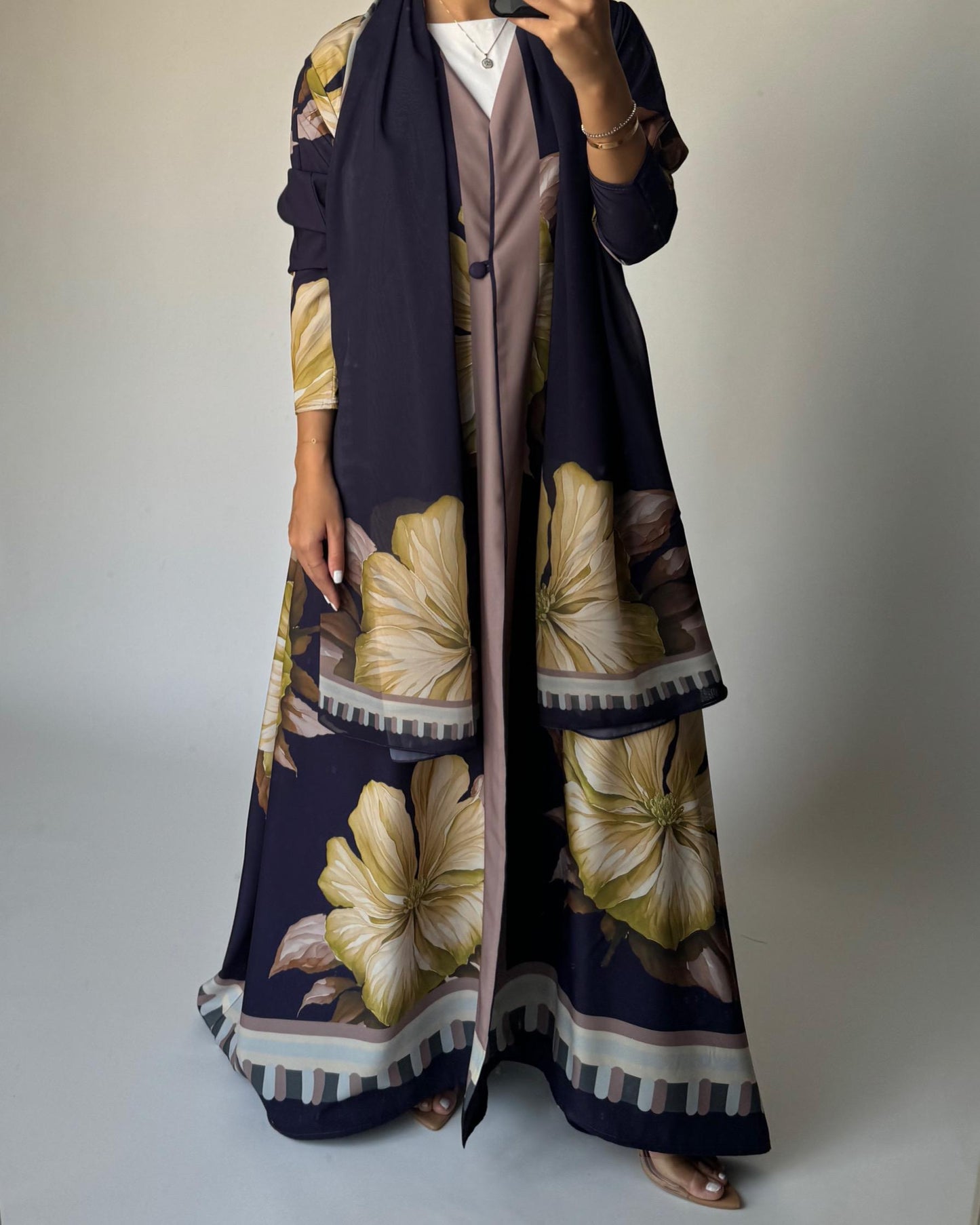 A428 - Dark Purple A-Cut Flower Summery Daily Abaya