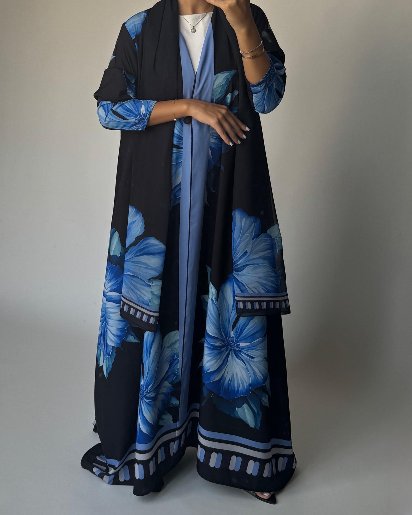 A424 - Black A-Cut Flower Summery Daily Abaya