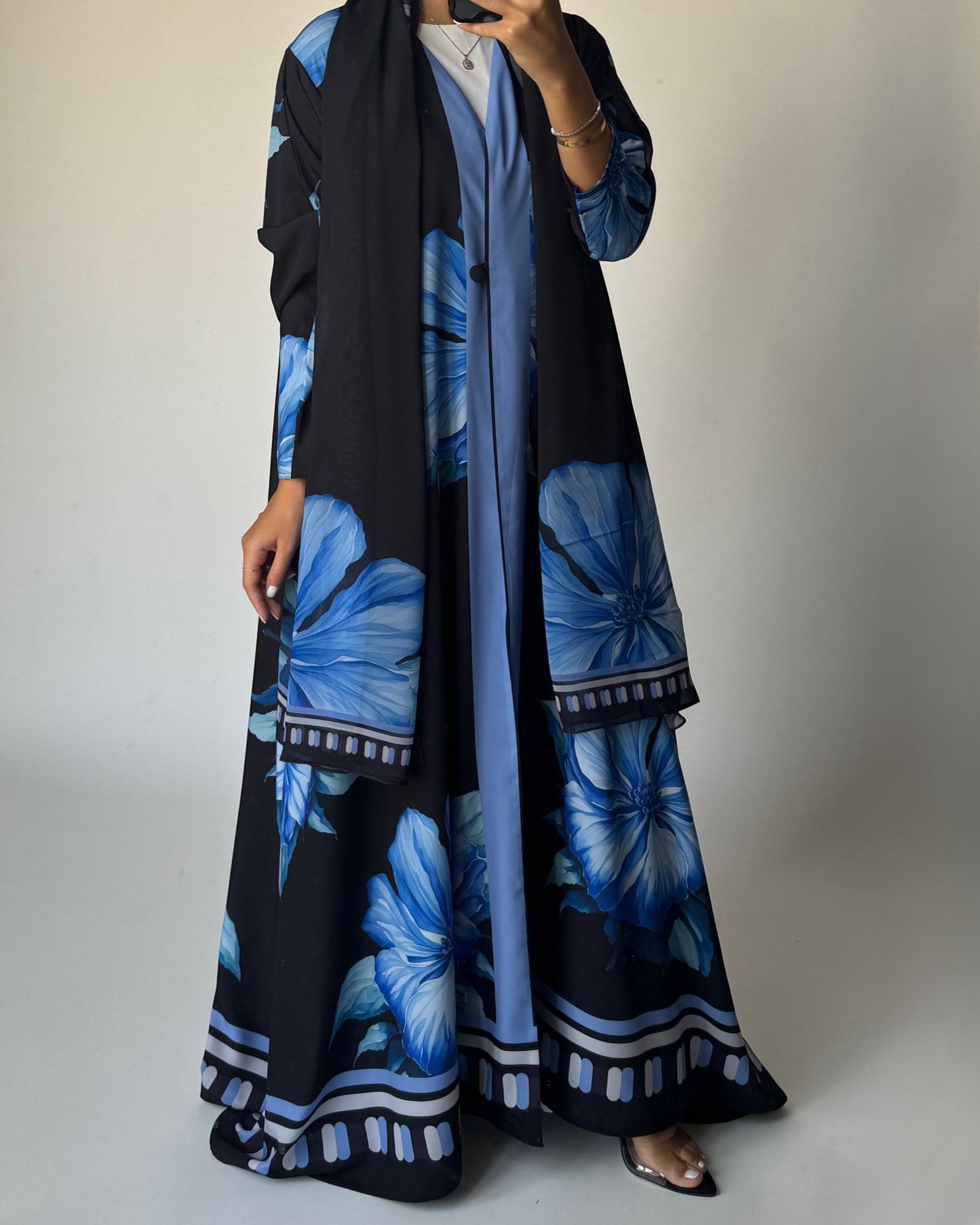 A424 - Black A-Cut Flower Summery Daily Abaya