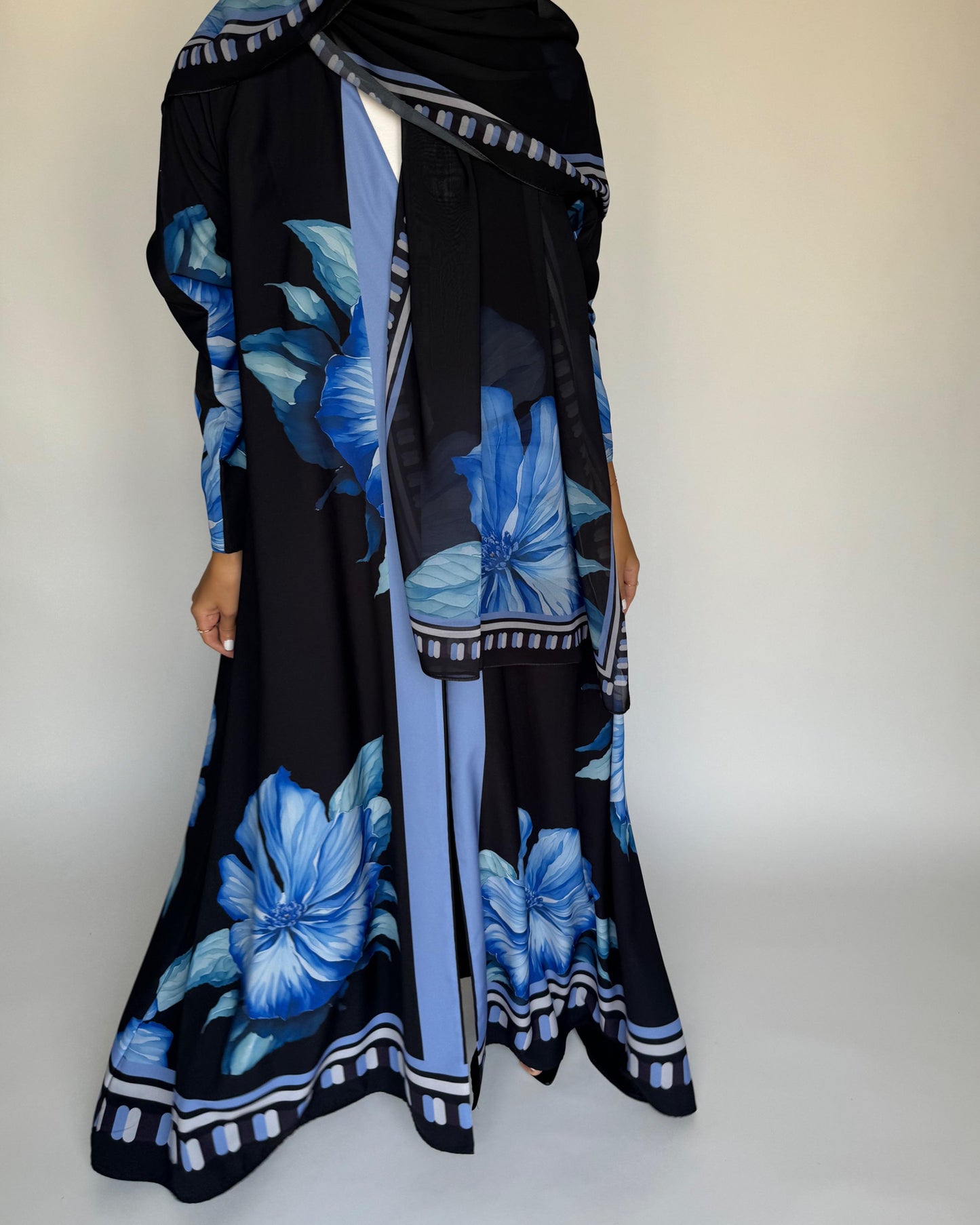 A424 - Black A-Cut Flower Summery Daily Abaya
