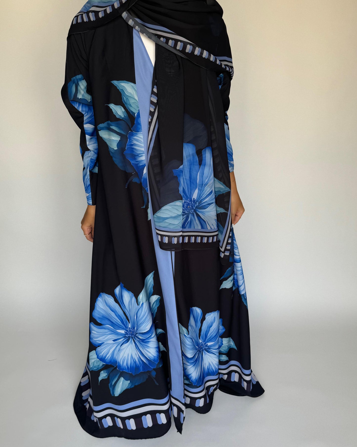 A424 - Black A-Cut Flower Summery Daily Abaya