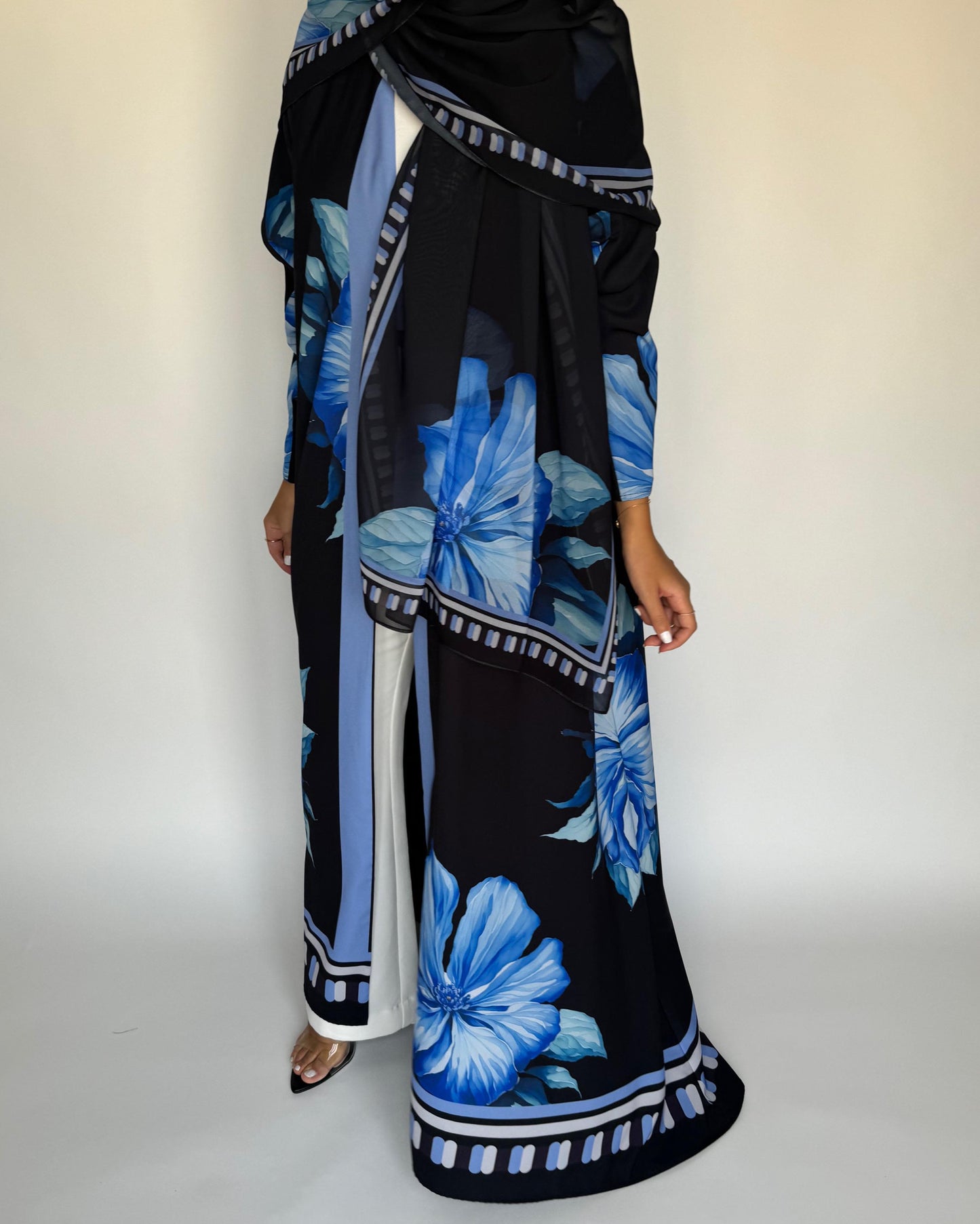 A424 - Black A-Cut Flower Summery Daily Abaya