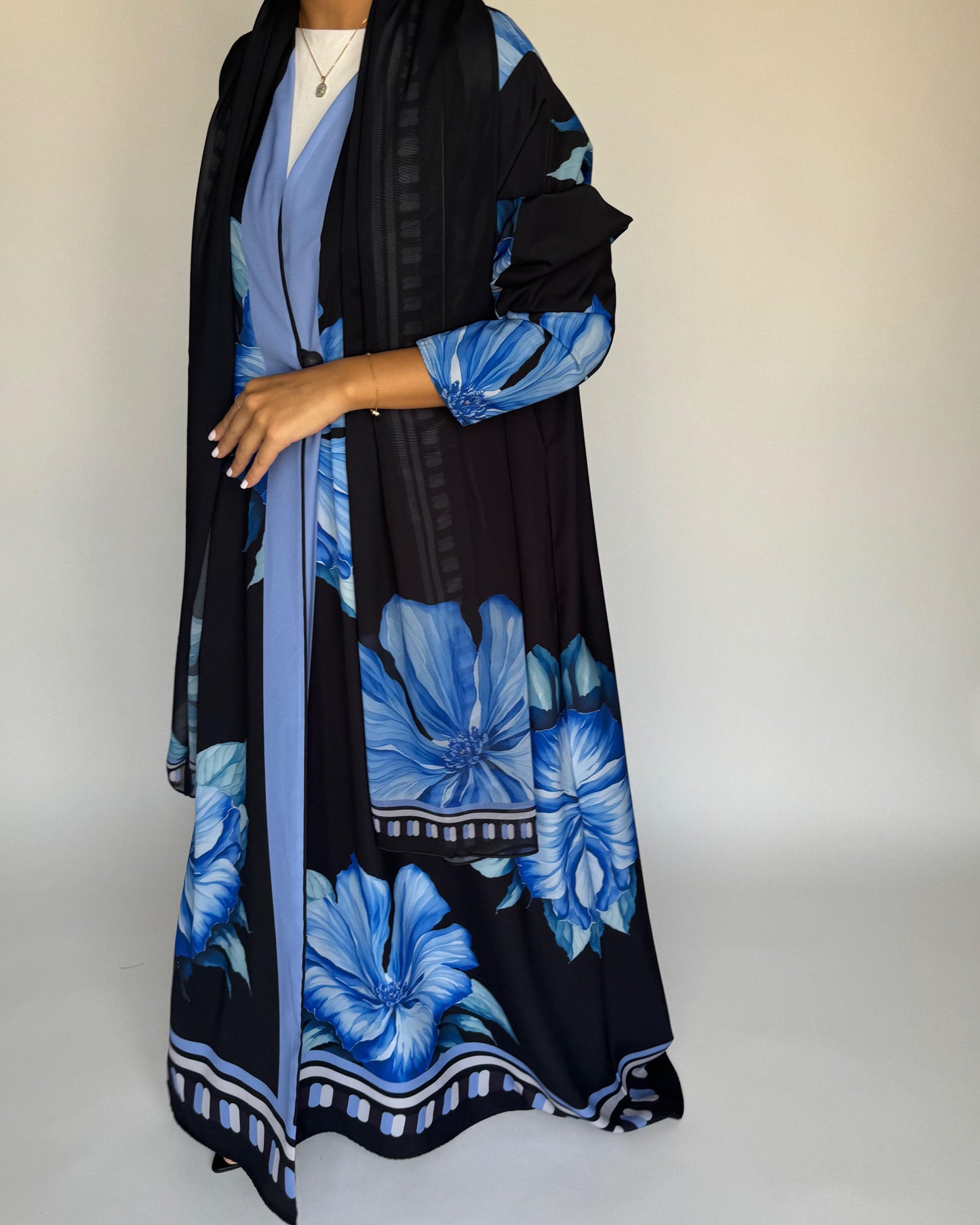 A424 - Black A-Cut Flower Summery Daily Abaya