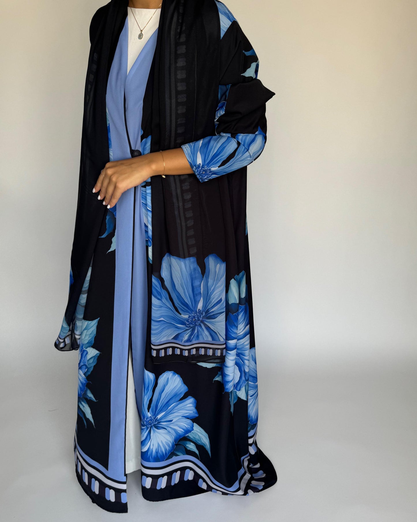 A424 - Black A-Cut Flower Summery Daily Abaya