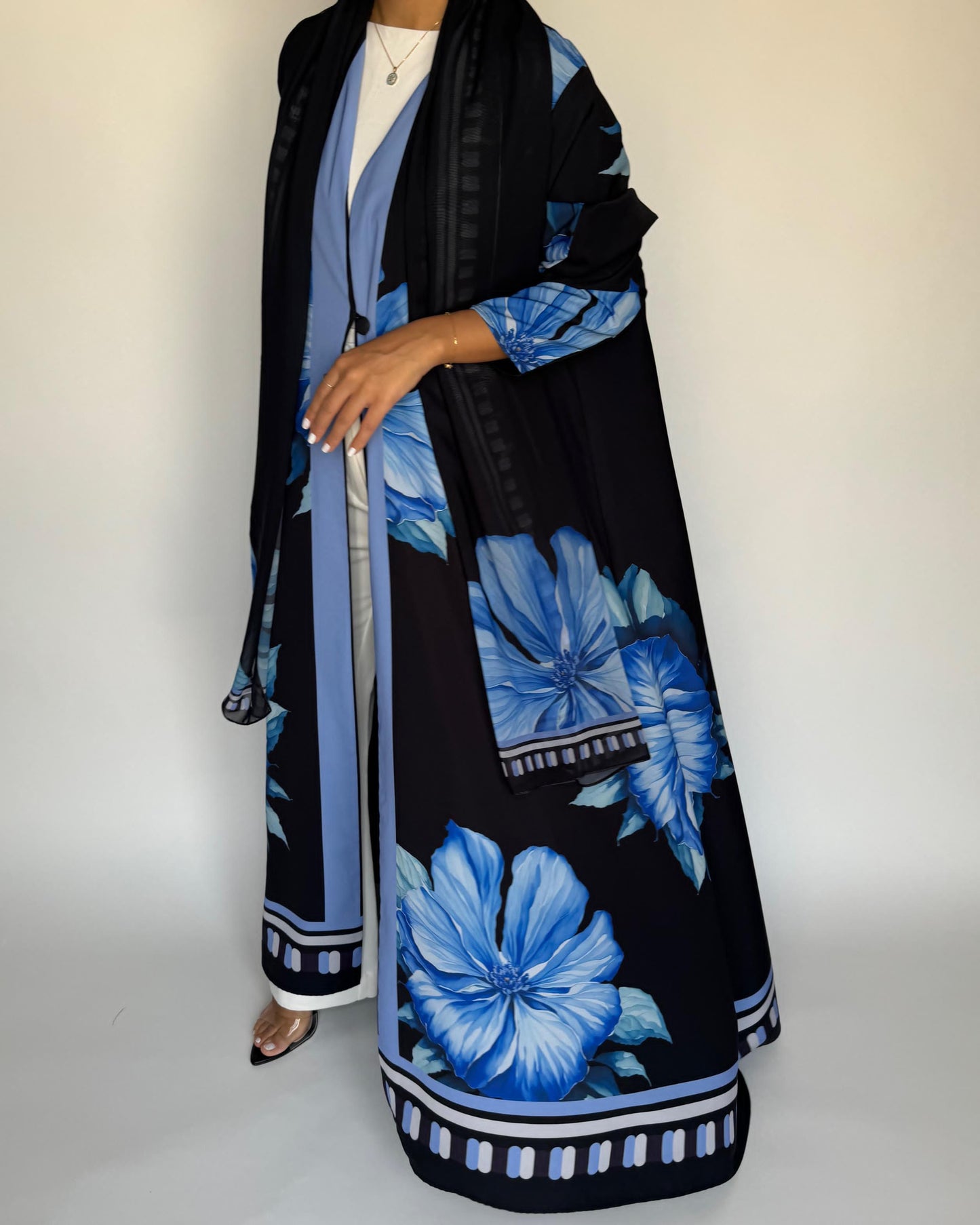 A424 - Black A-Cut Flower Summery Daily Abaya