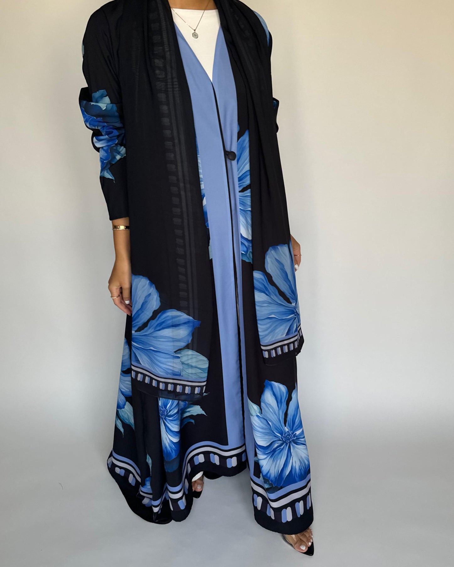 A424 - Black A-Cut Flower Summery Daily Abaya
