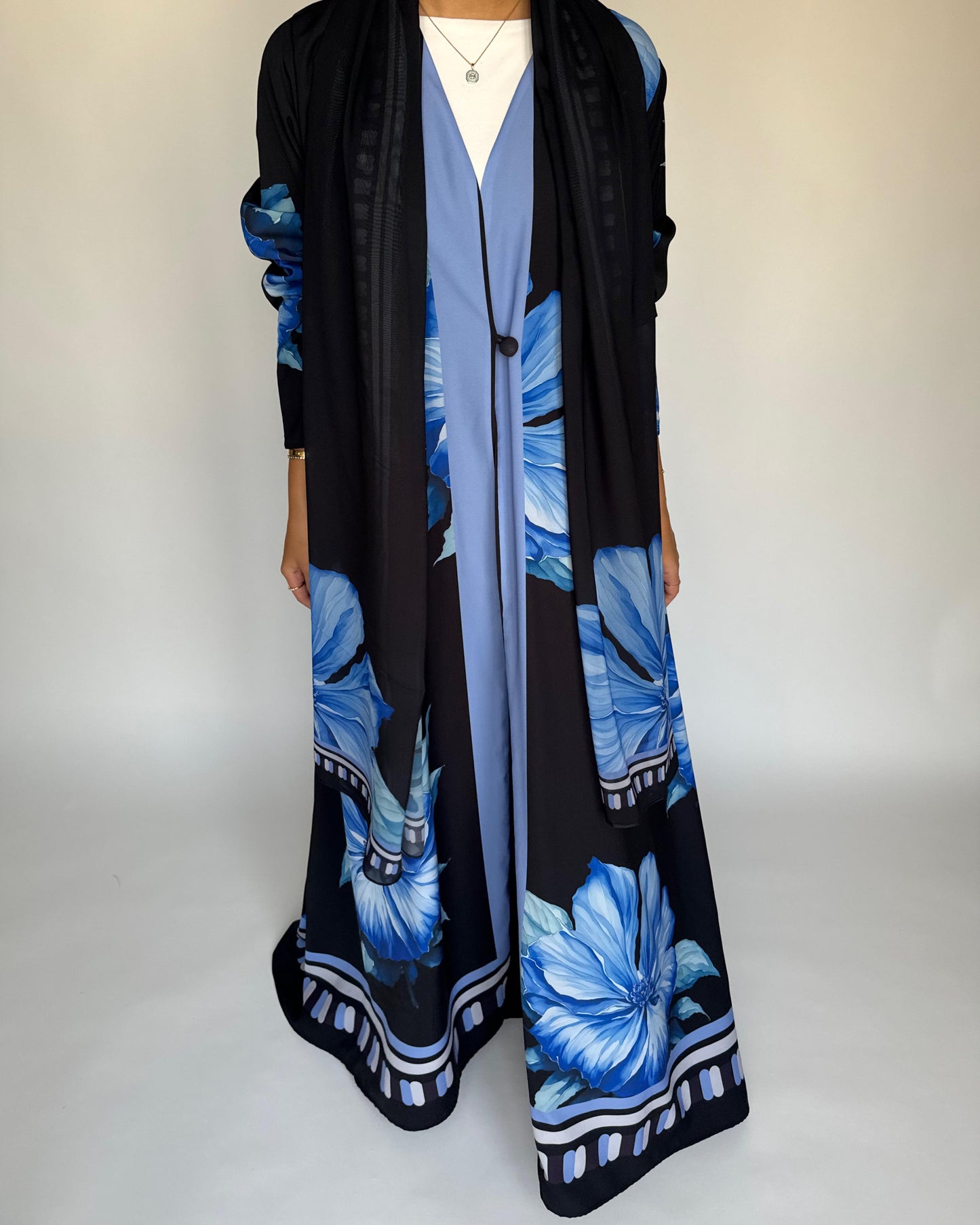 A424 - Black A-Cut Flower Summery Daily Abaya