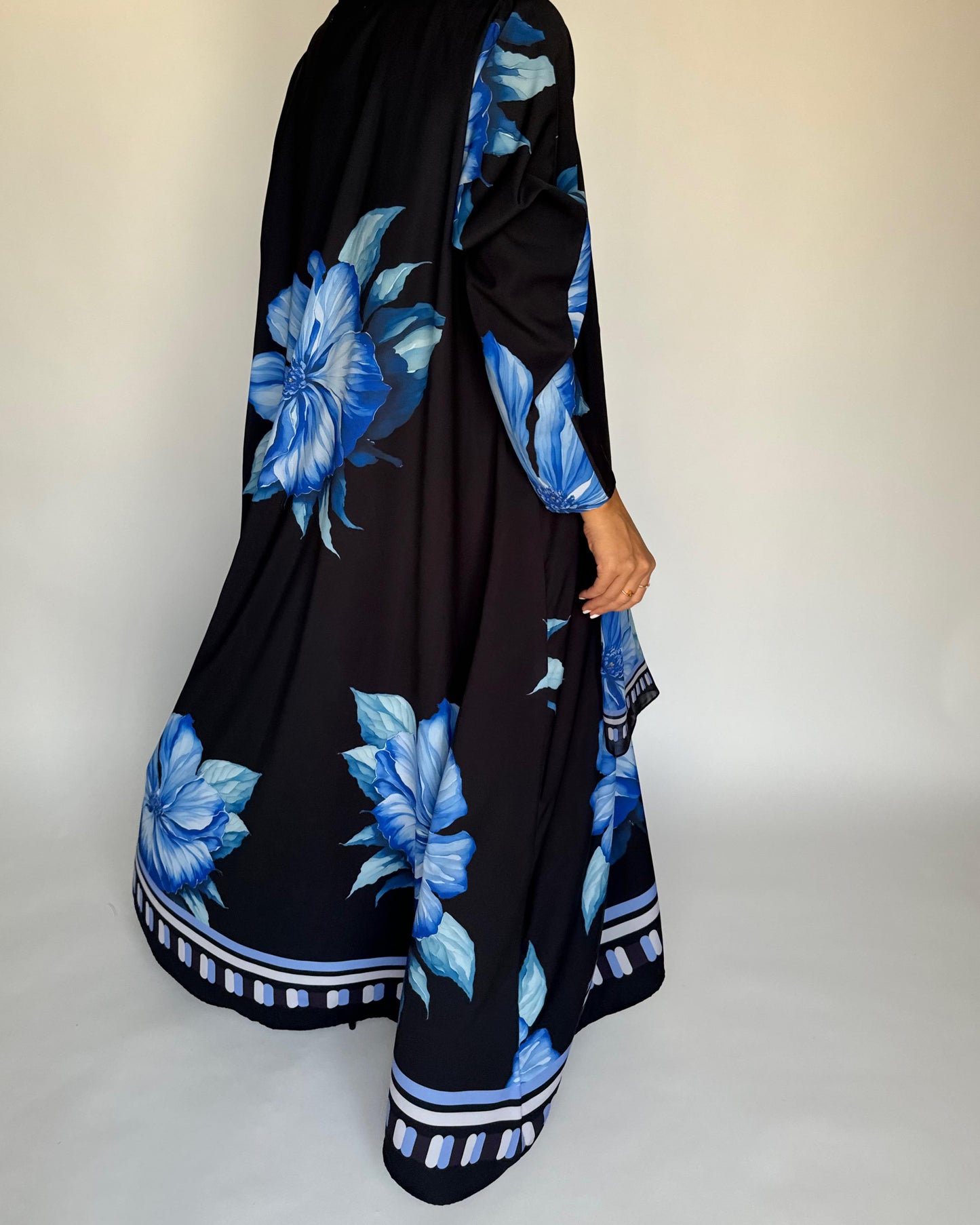 A424 - Black A-Cut Flower Summery Daily Abaya