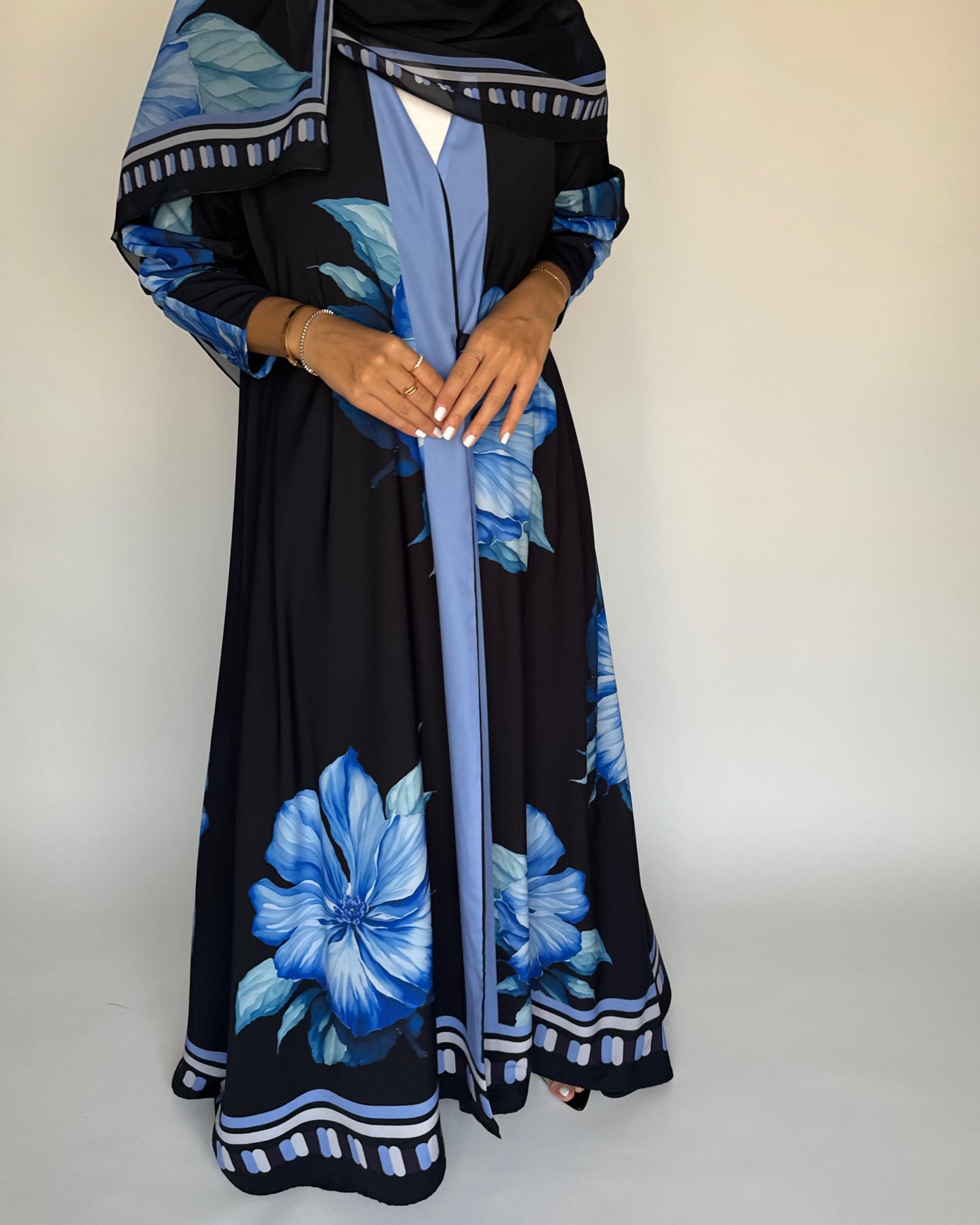 A424 - Black A-Cut Flower Summery Daily Abaya