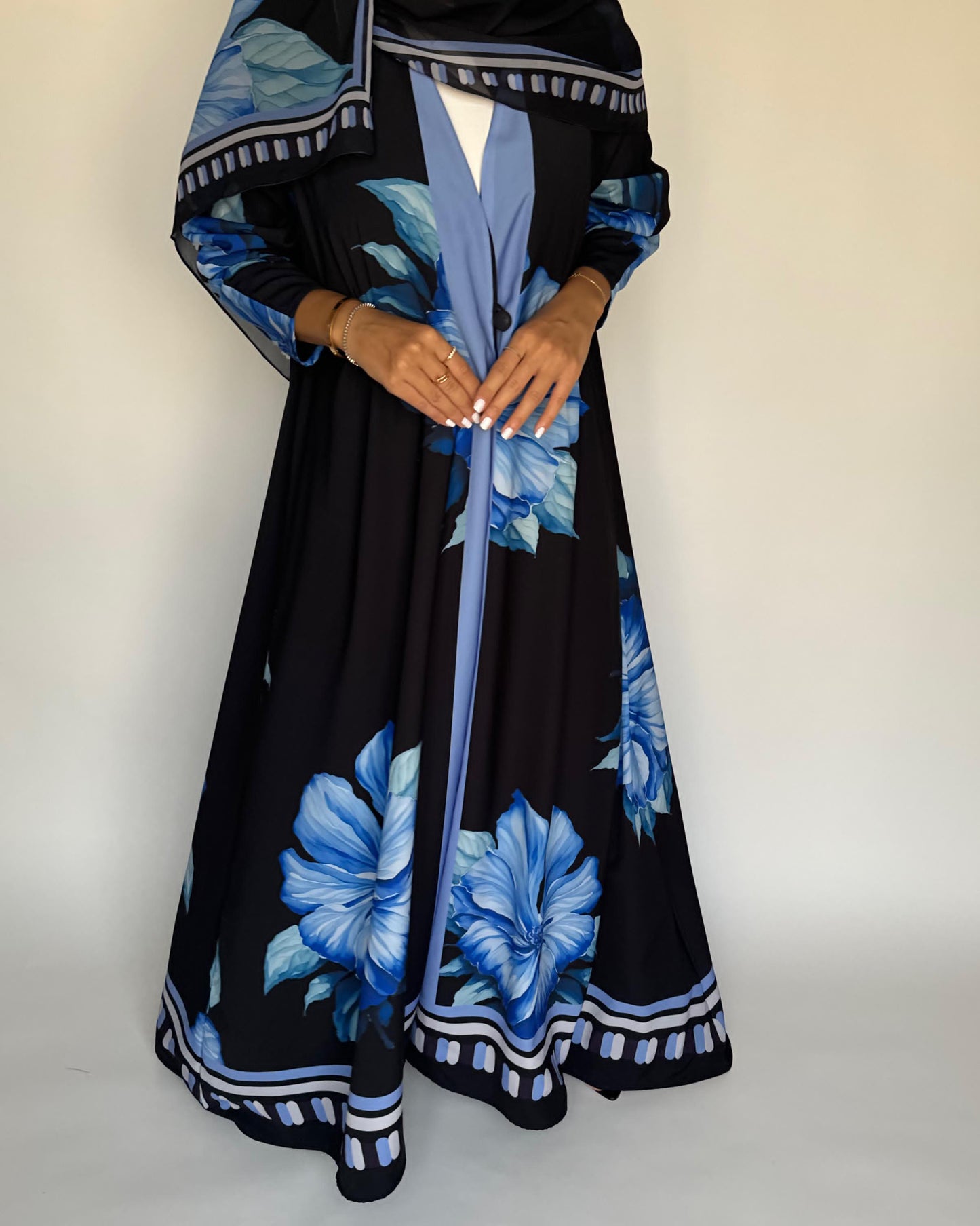 A424 - Black A-Cut Flower Summery Daily Abaya