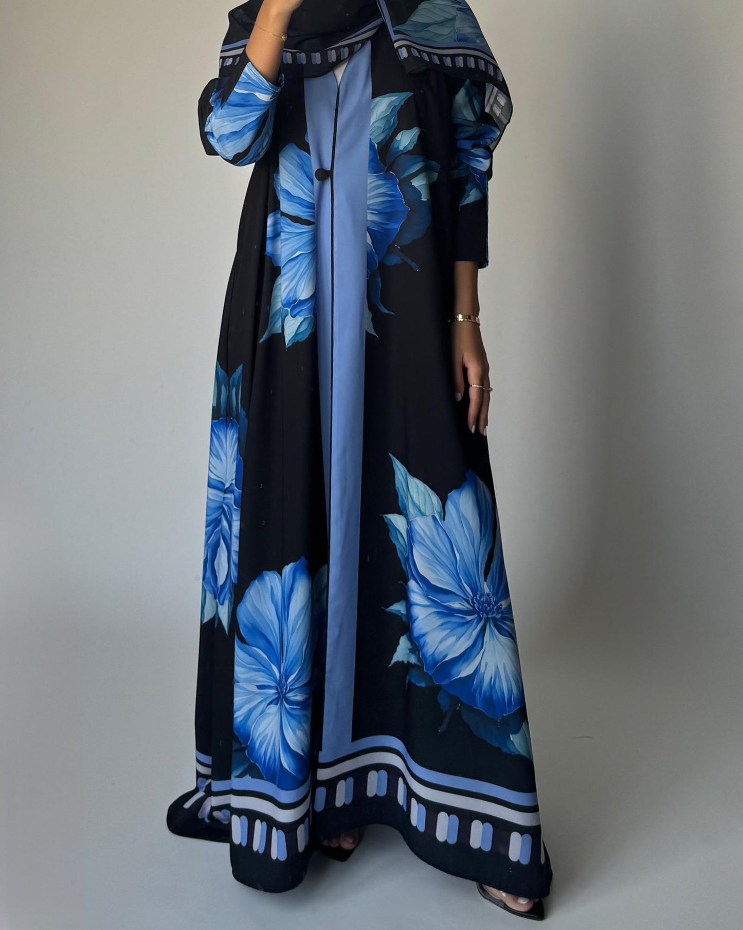 A424 - Black A-Cut Flower Summery Daily Abaya