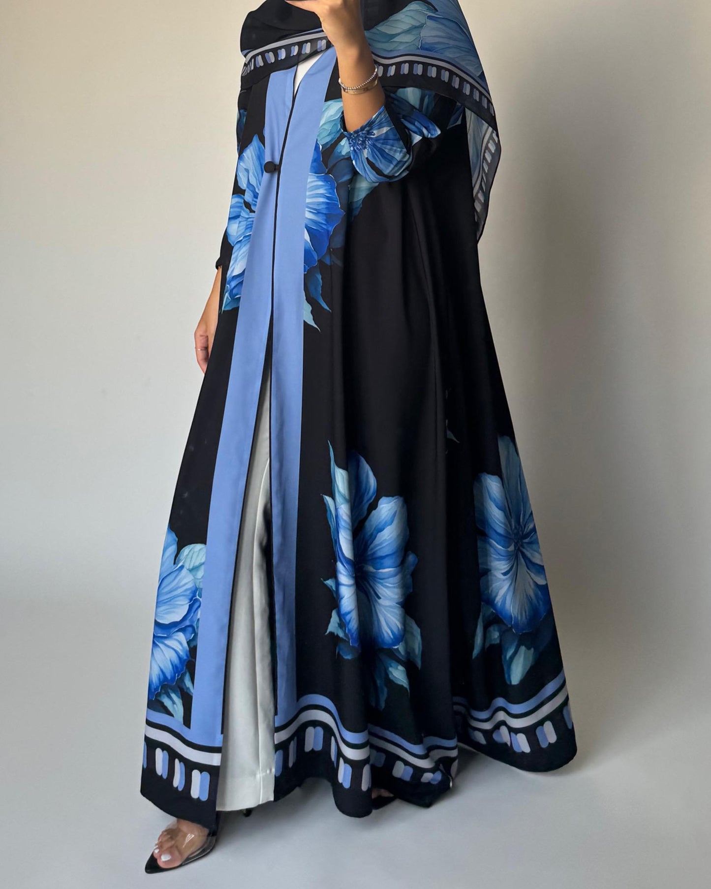 A424 - Black A-Cut Flower Summery Daily Abaya