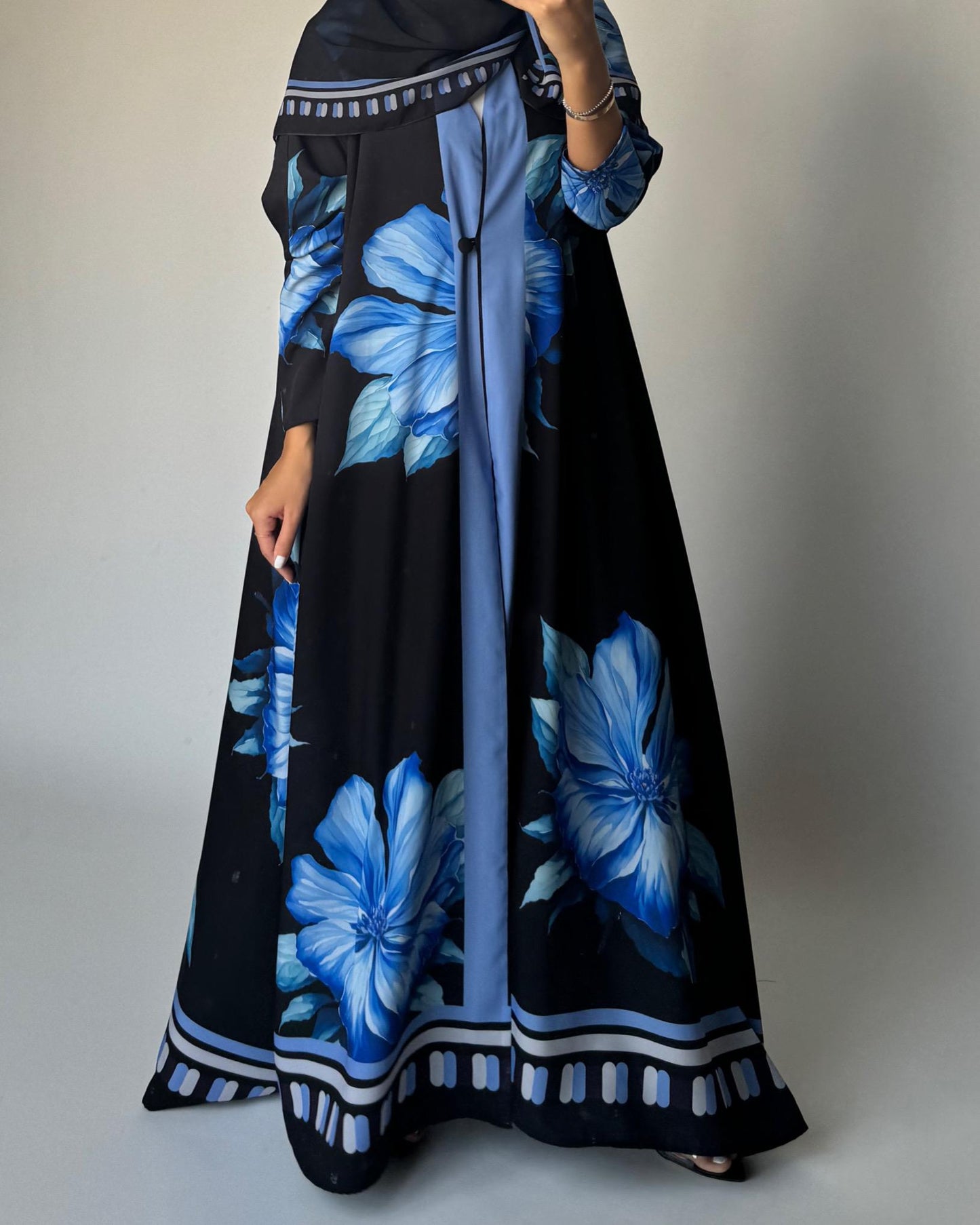 A424 - Black A-Cut Flower Summery Daily Abaya