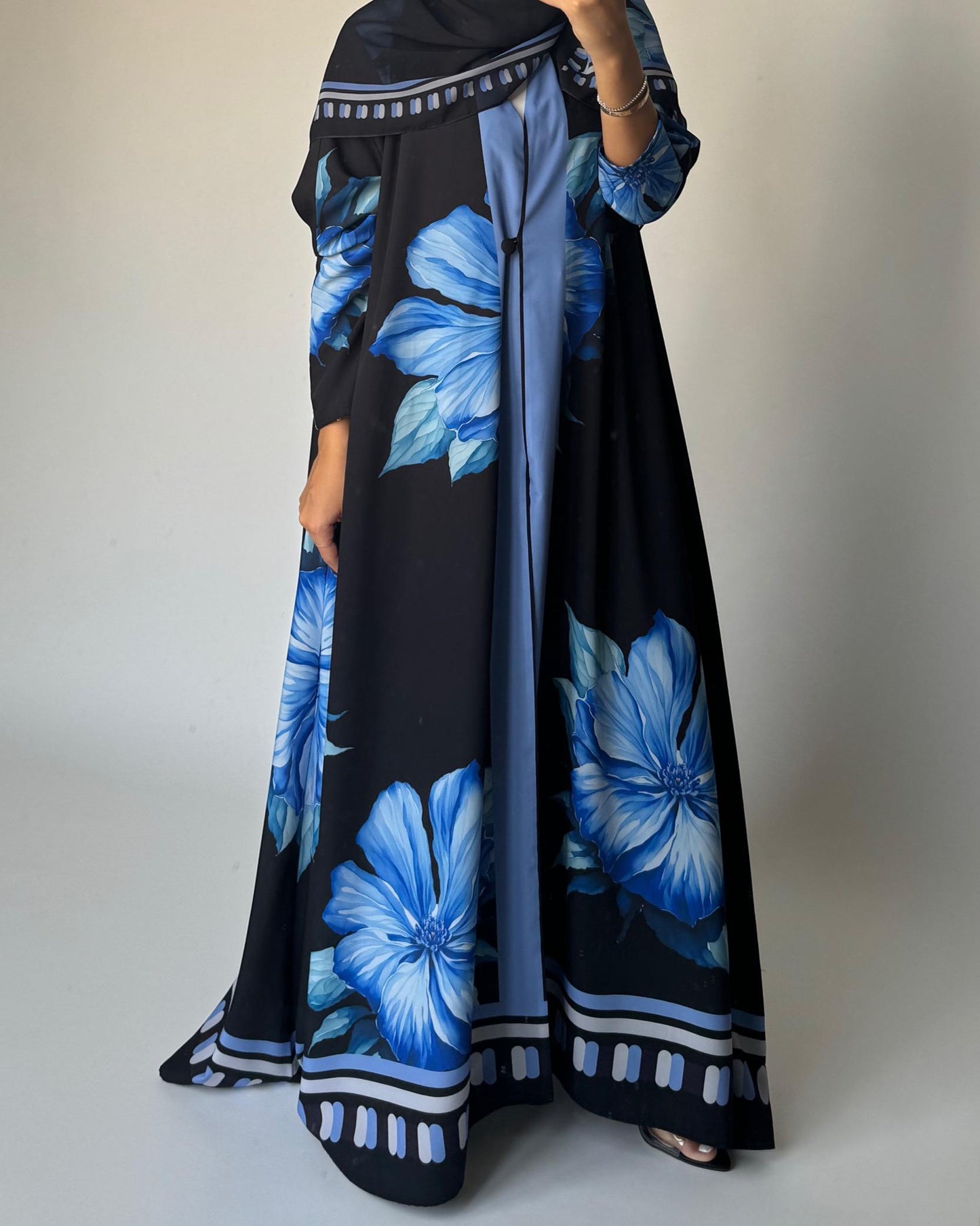 A424 - Black A-Cut Flower Summery Daily Abaya