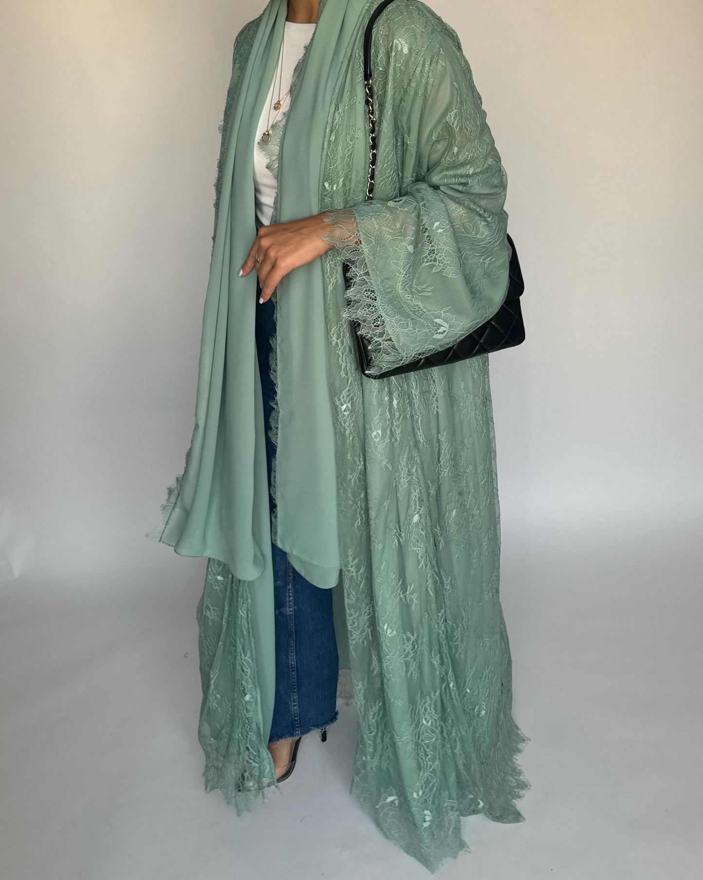 A435 - Green Lace Summery Abaya