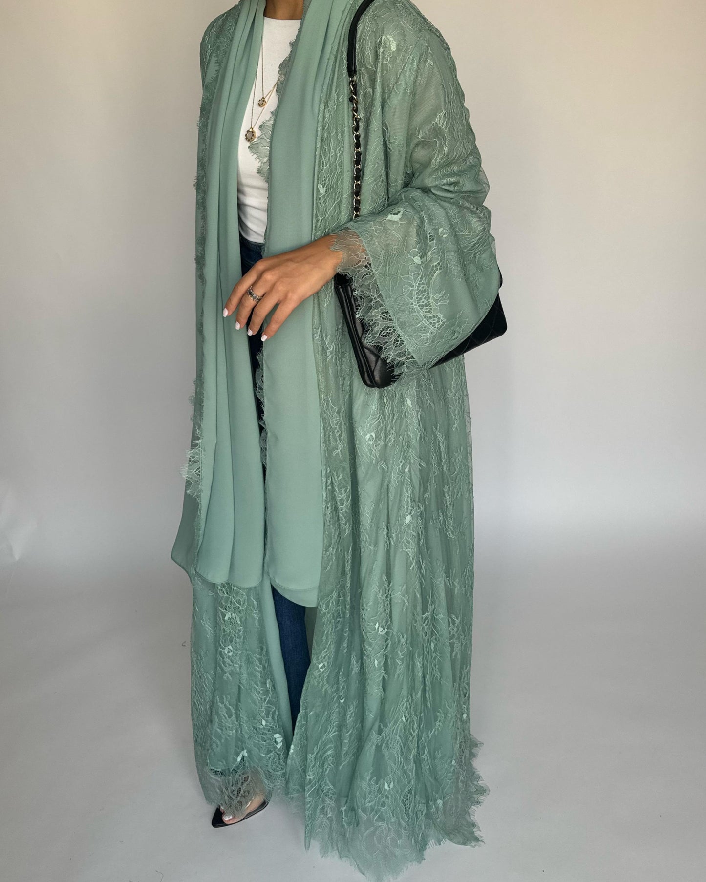 A435 - Green Lace Summery Abaya