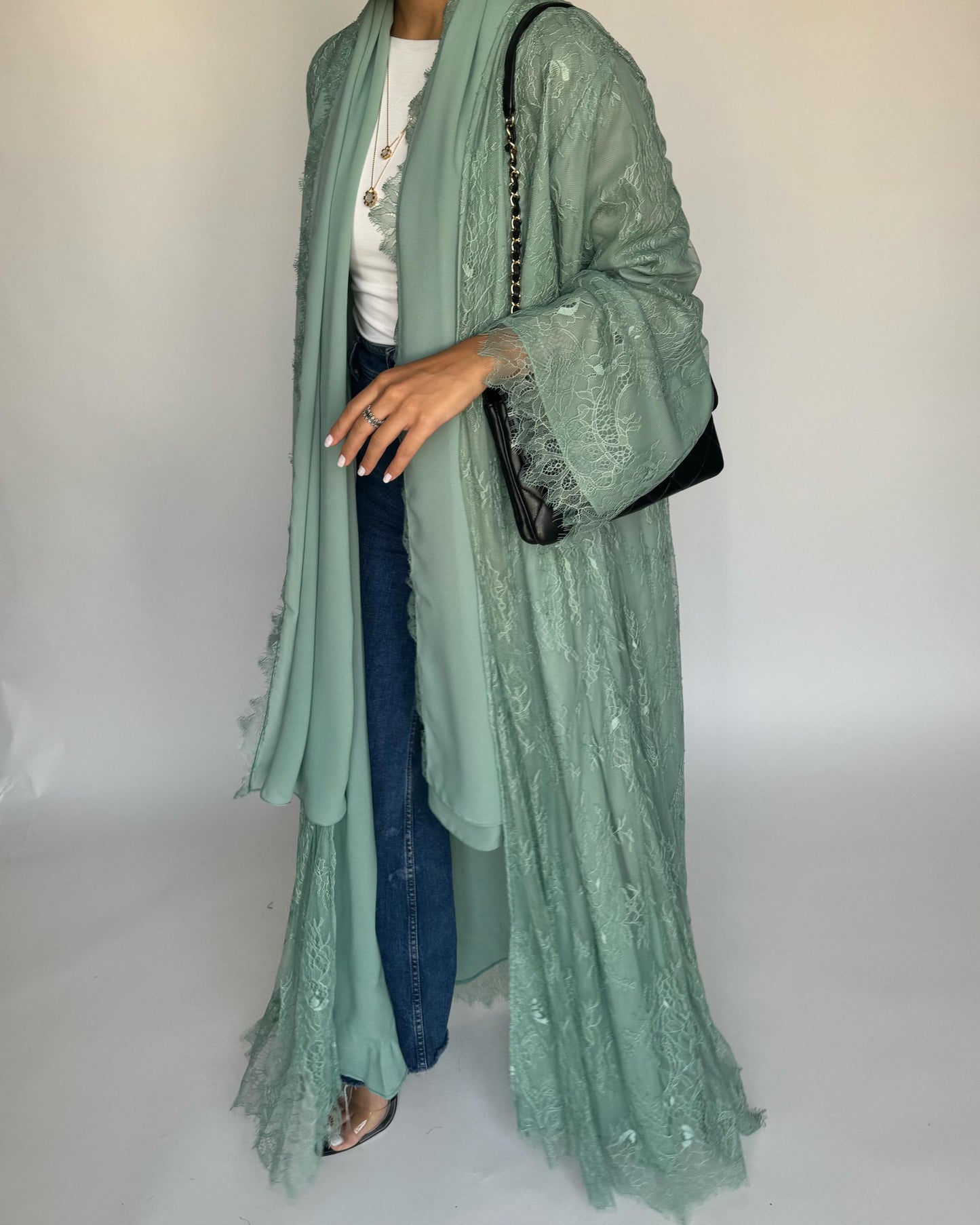 A435 - Green Lace Summery Abaya