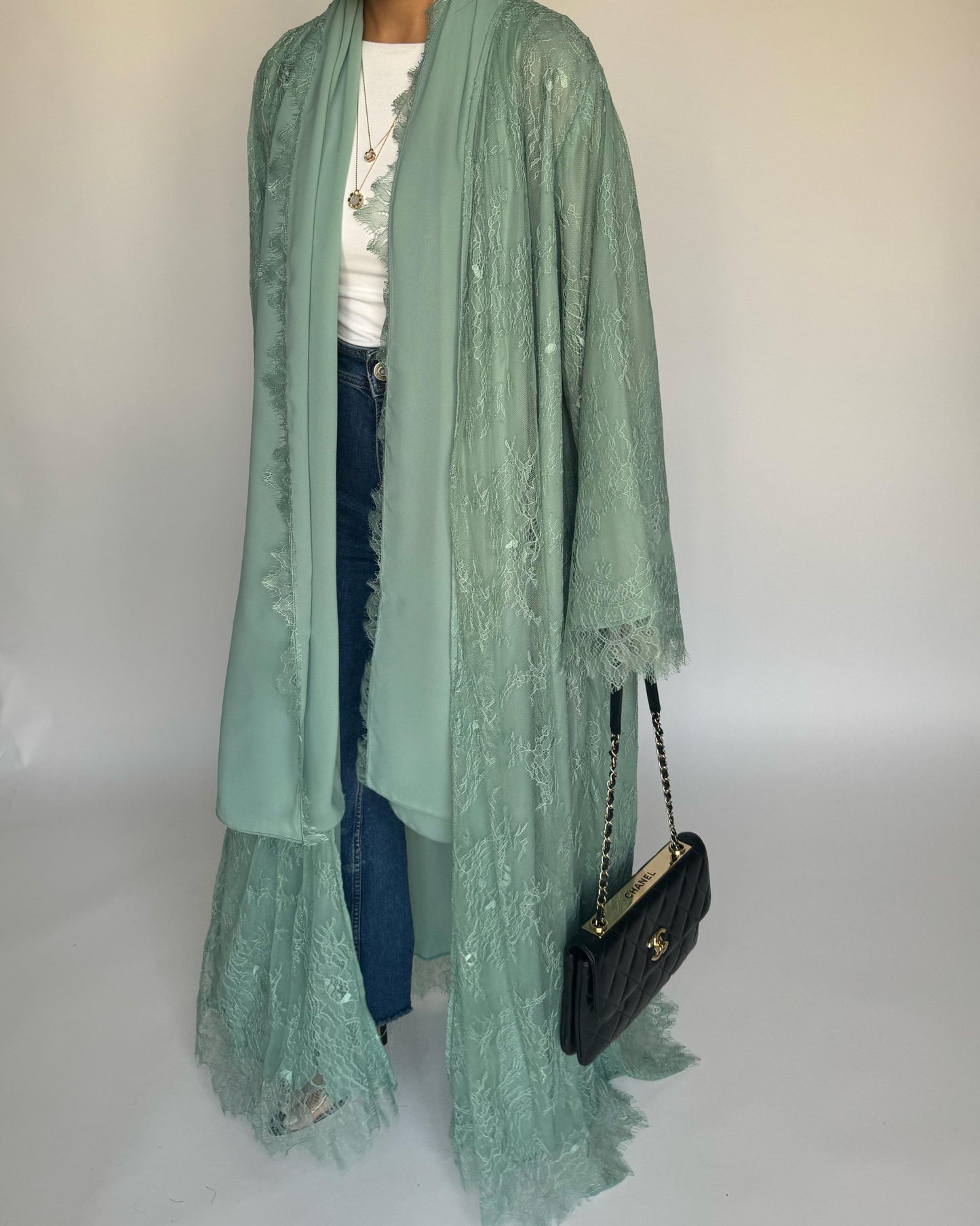 A435 - Green Lace Summery Abaya
