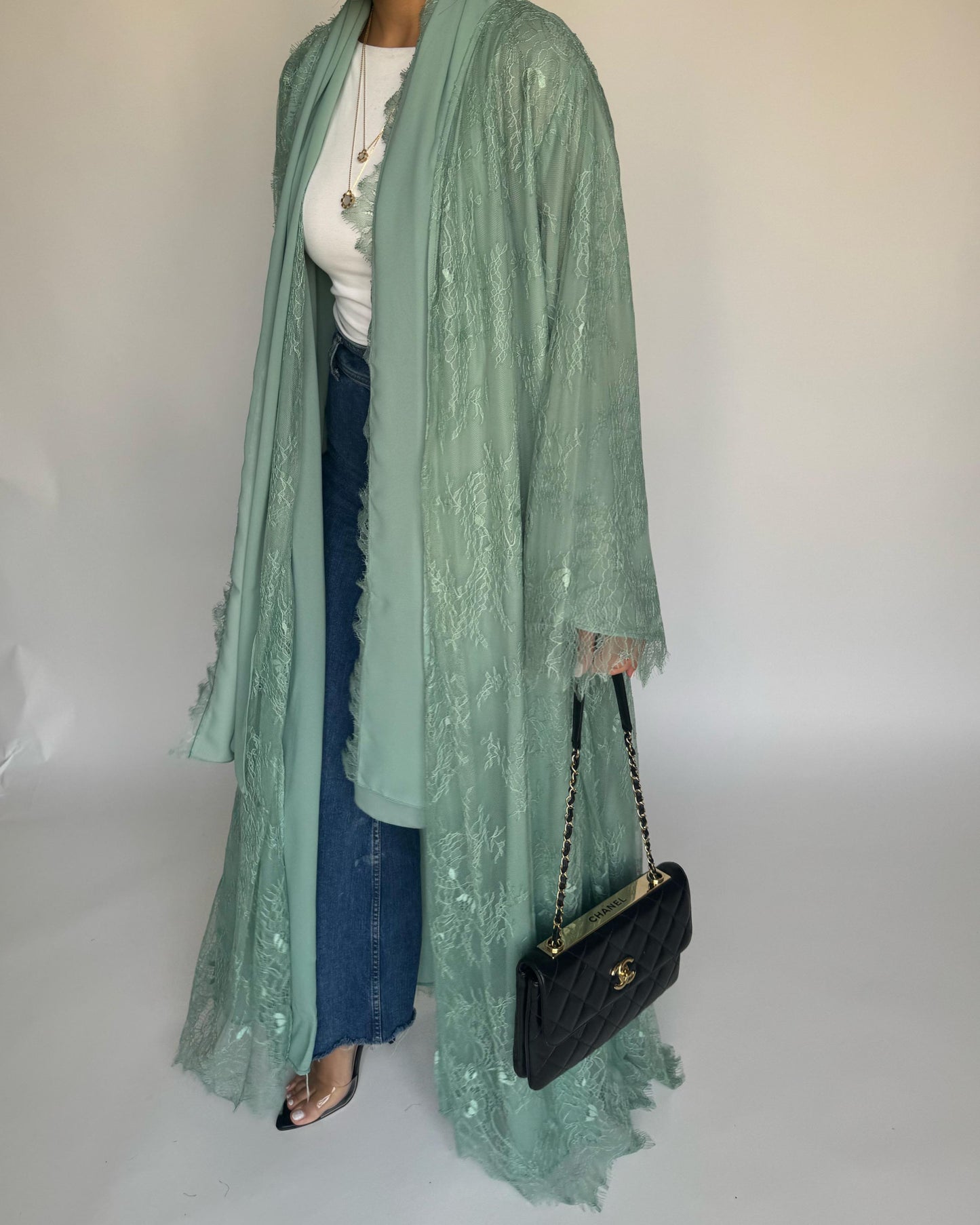 A435 - Green Lace Summery Abaya
