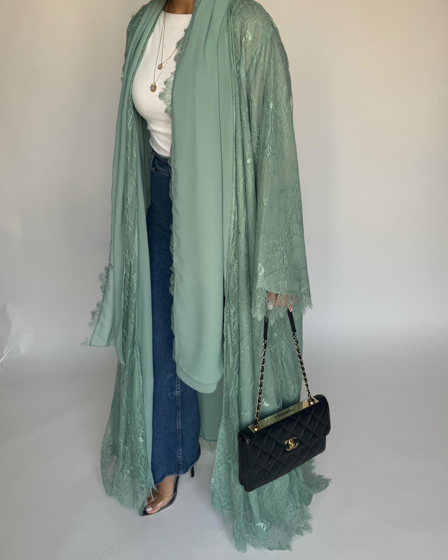 A435 - Green Lace Summery Abaya