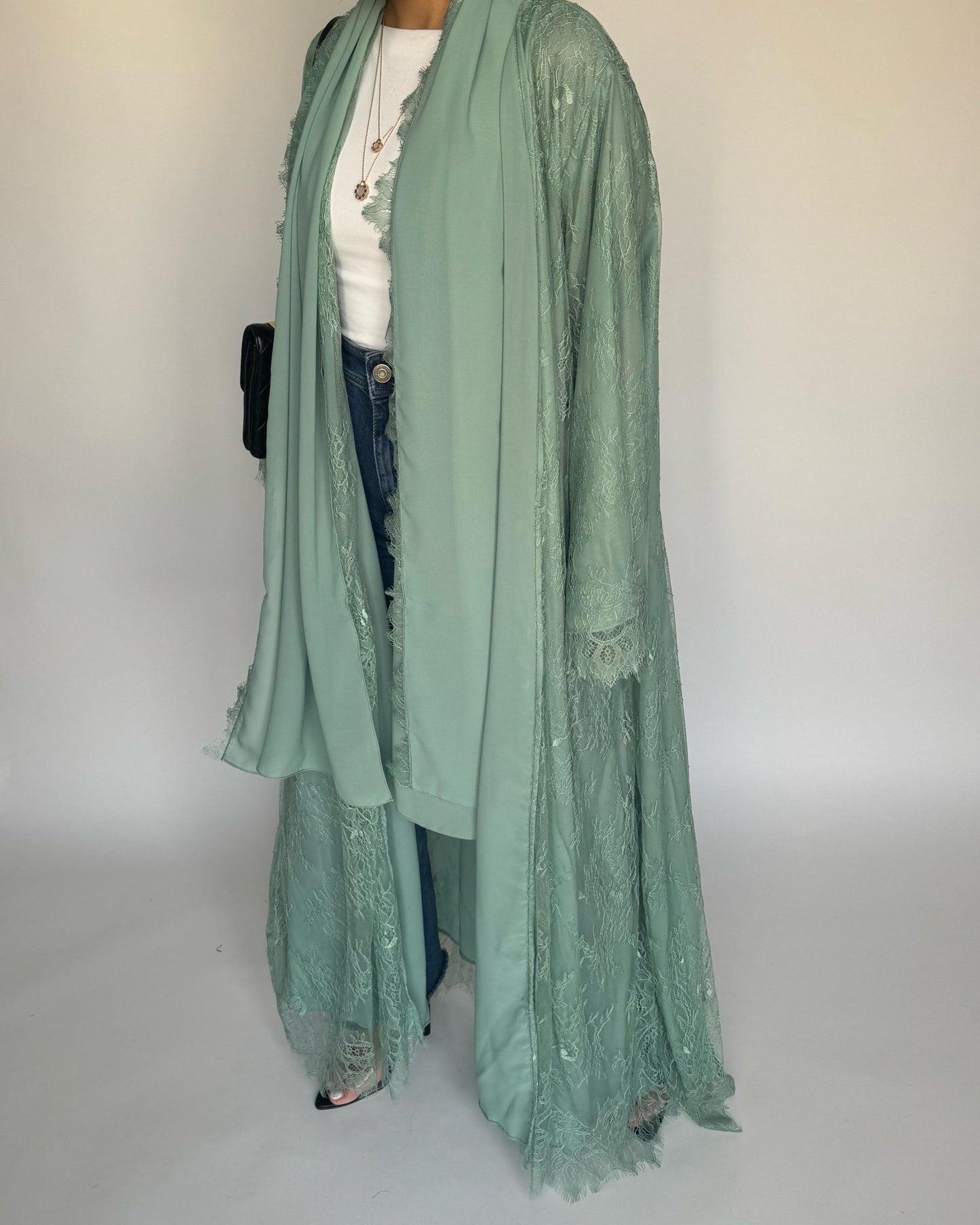 A435 - Green Lace Summery Abaya