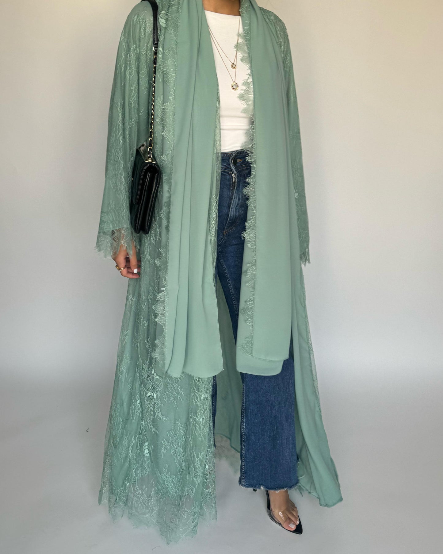 A435 - Green Lace Summery Abaya