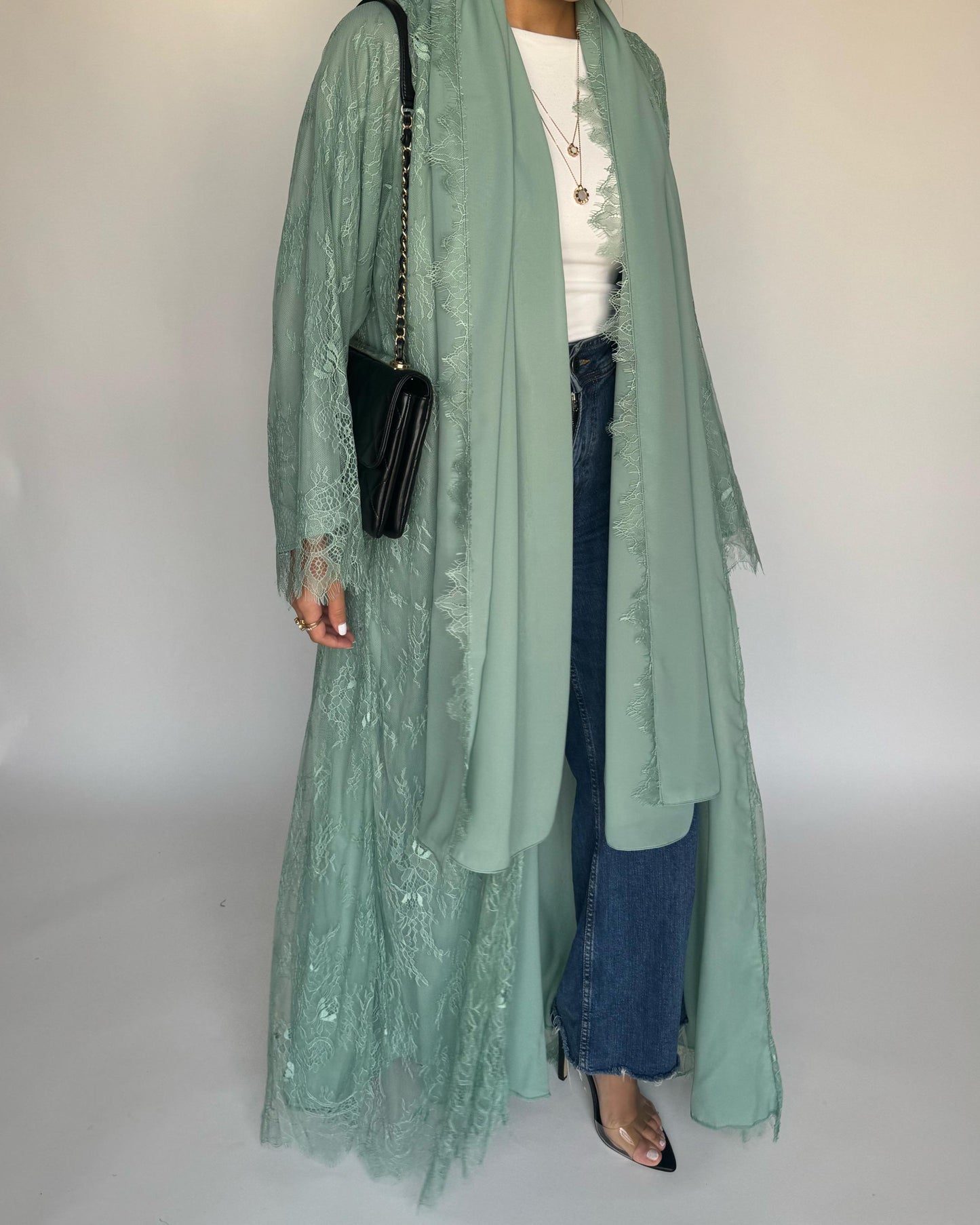 A435 - Green Lace Summery Abaya
