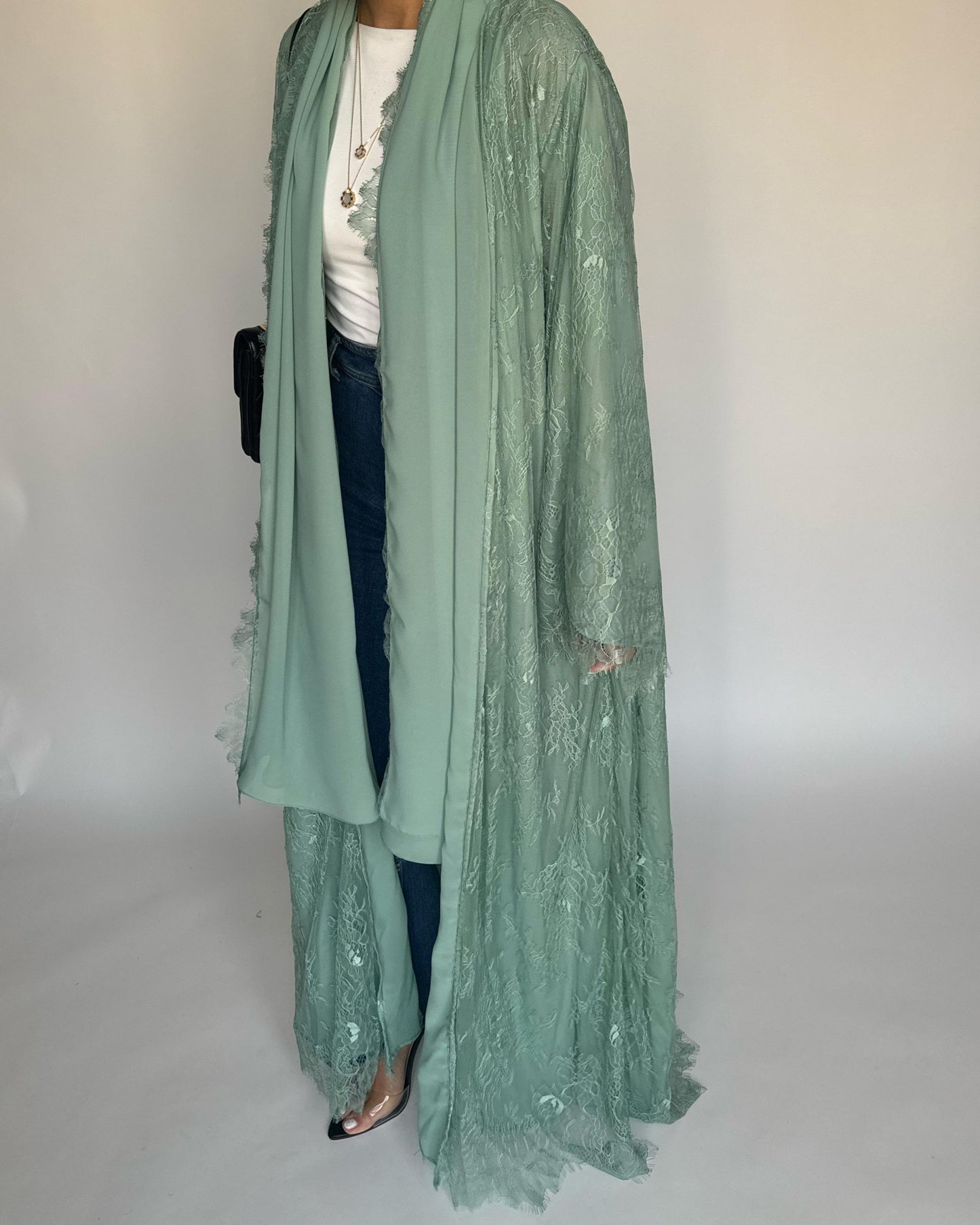 A435 - Green Lace Summery Abaya