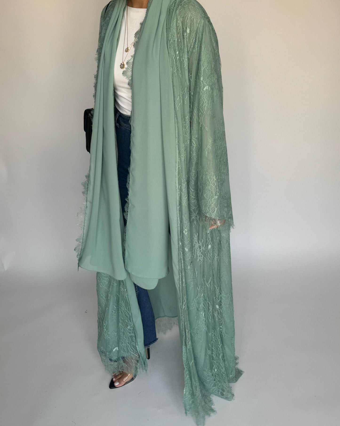 A435 - Green Lace Summery Abaya