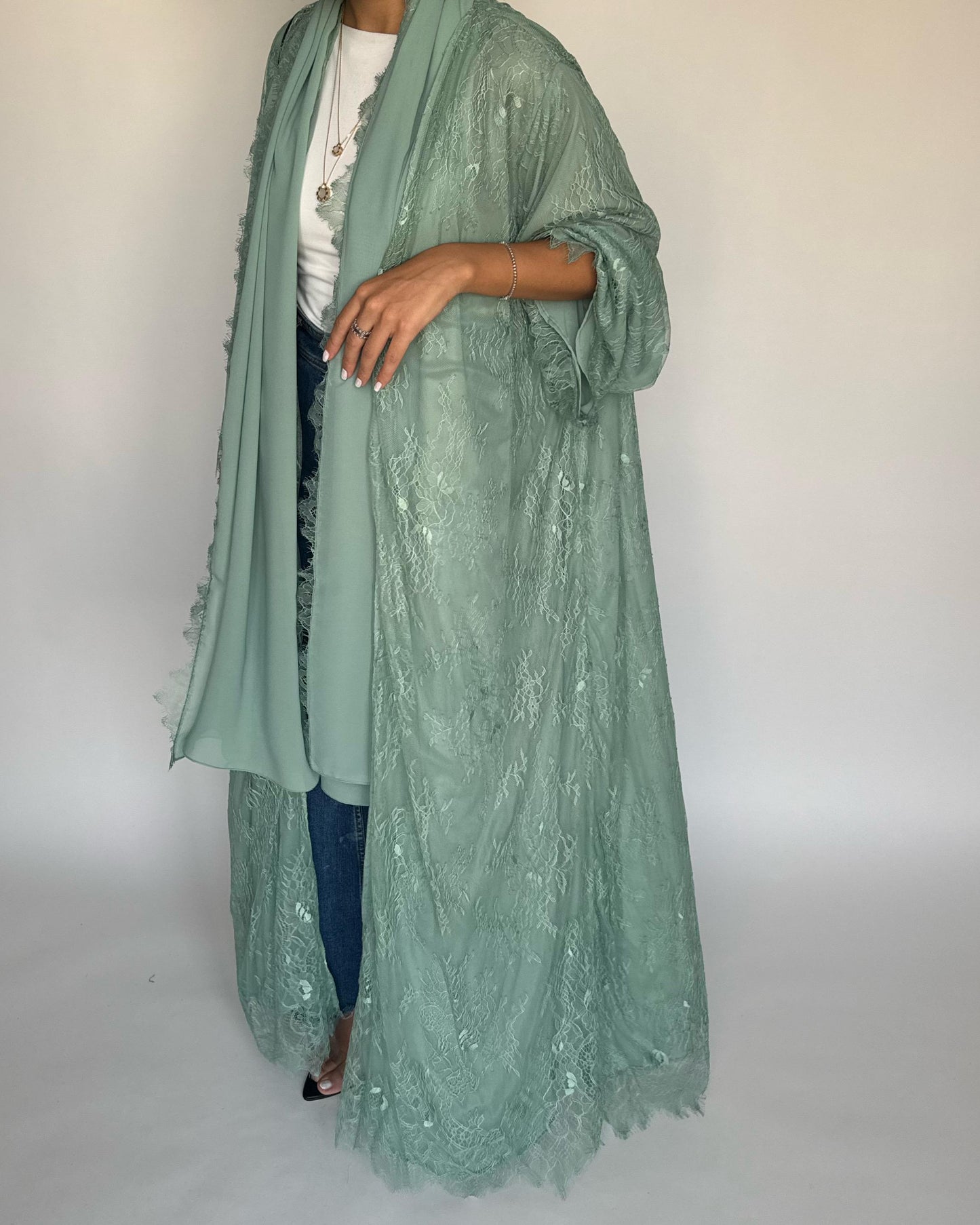 A435 - Green Lace Summery Abaya