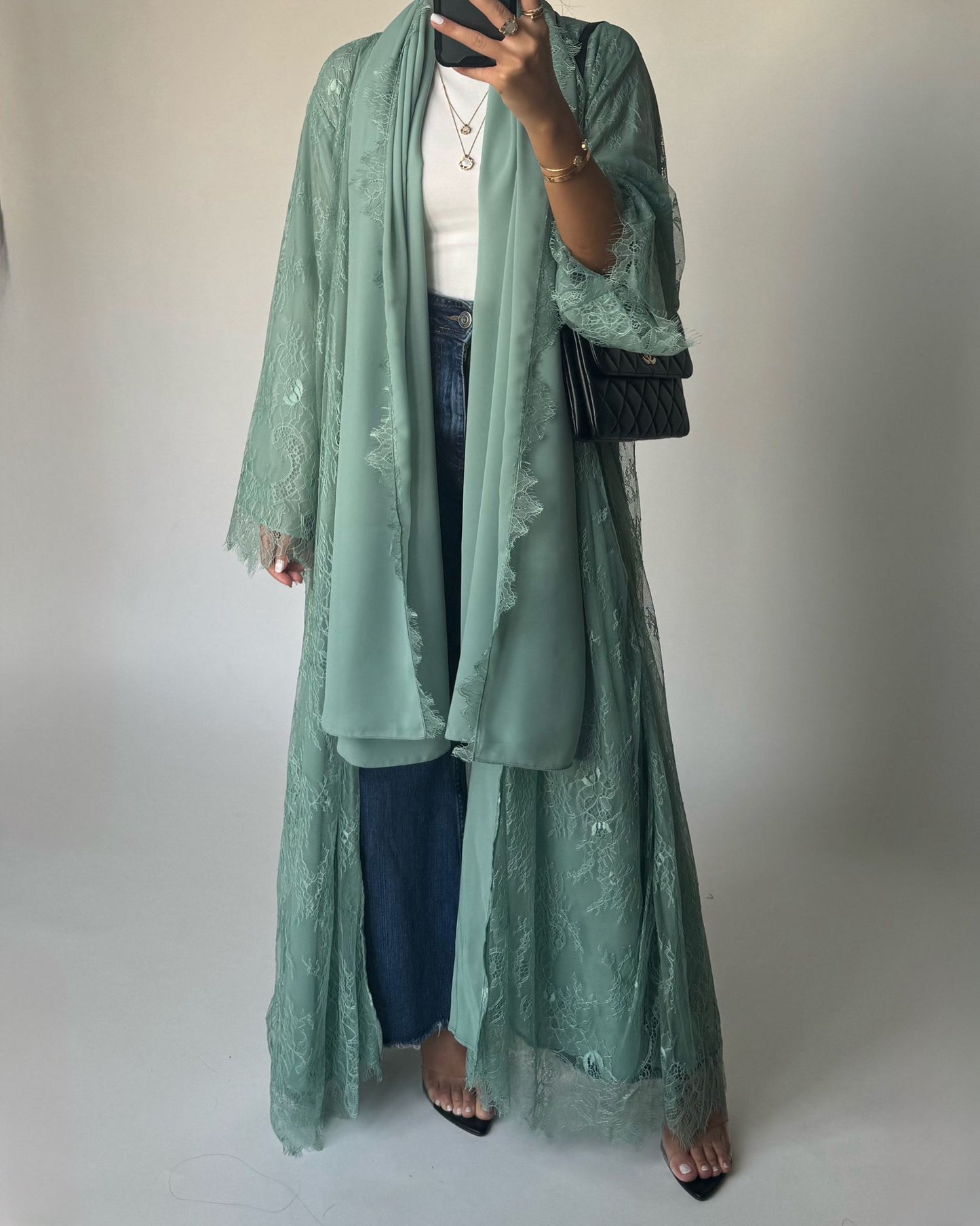 A435 - Green Lace Summery Abaya