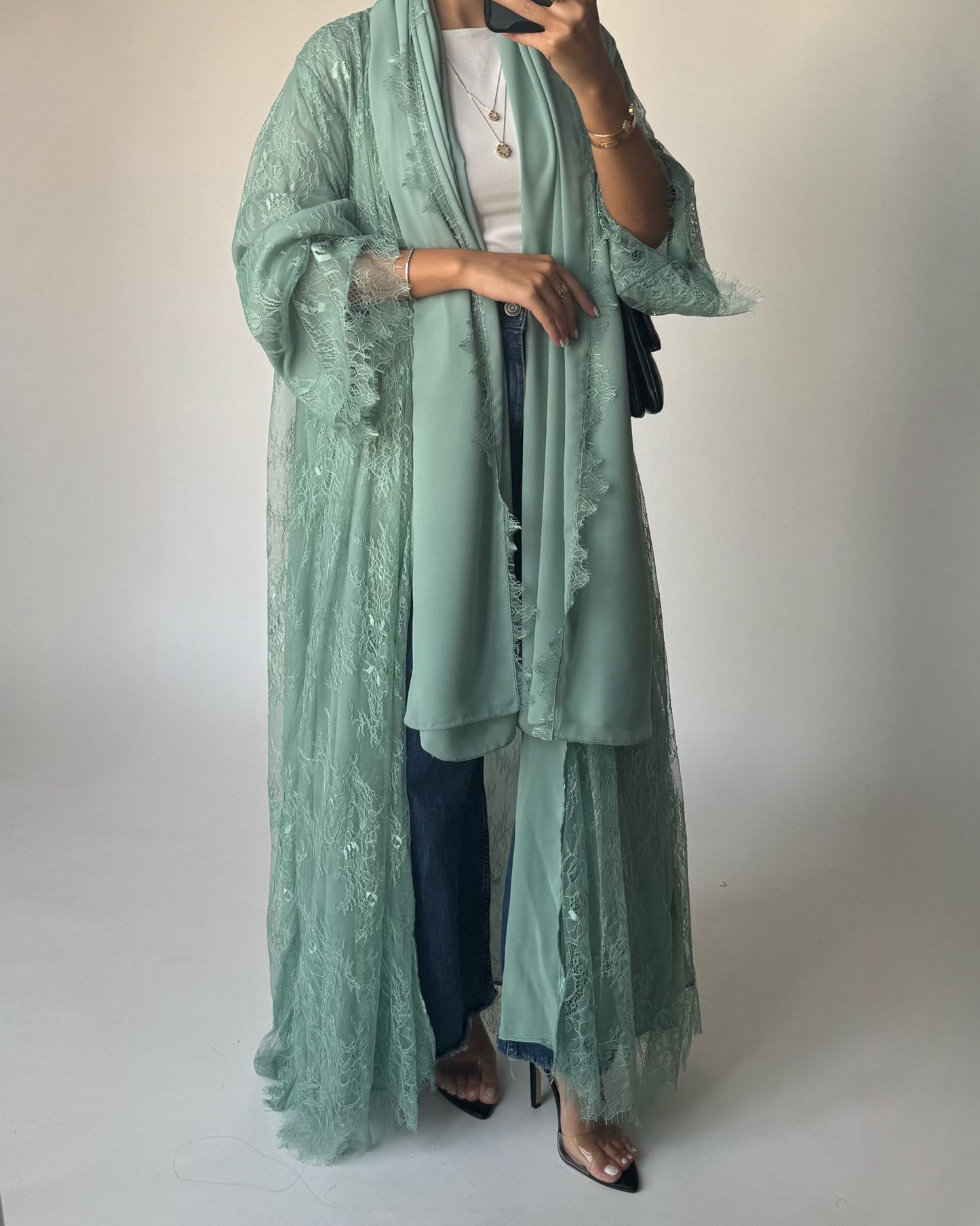 A435 - Green Lace Summery Abaya