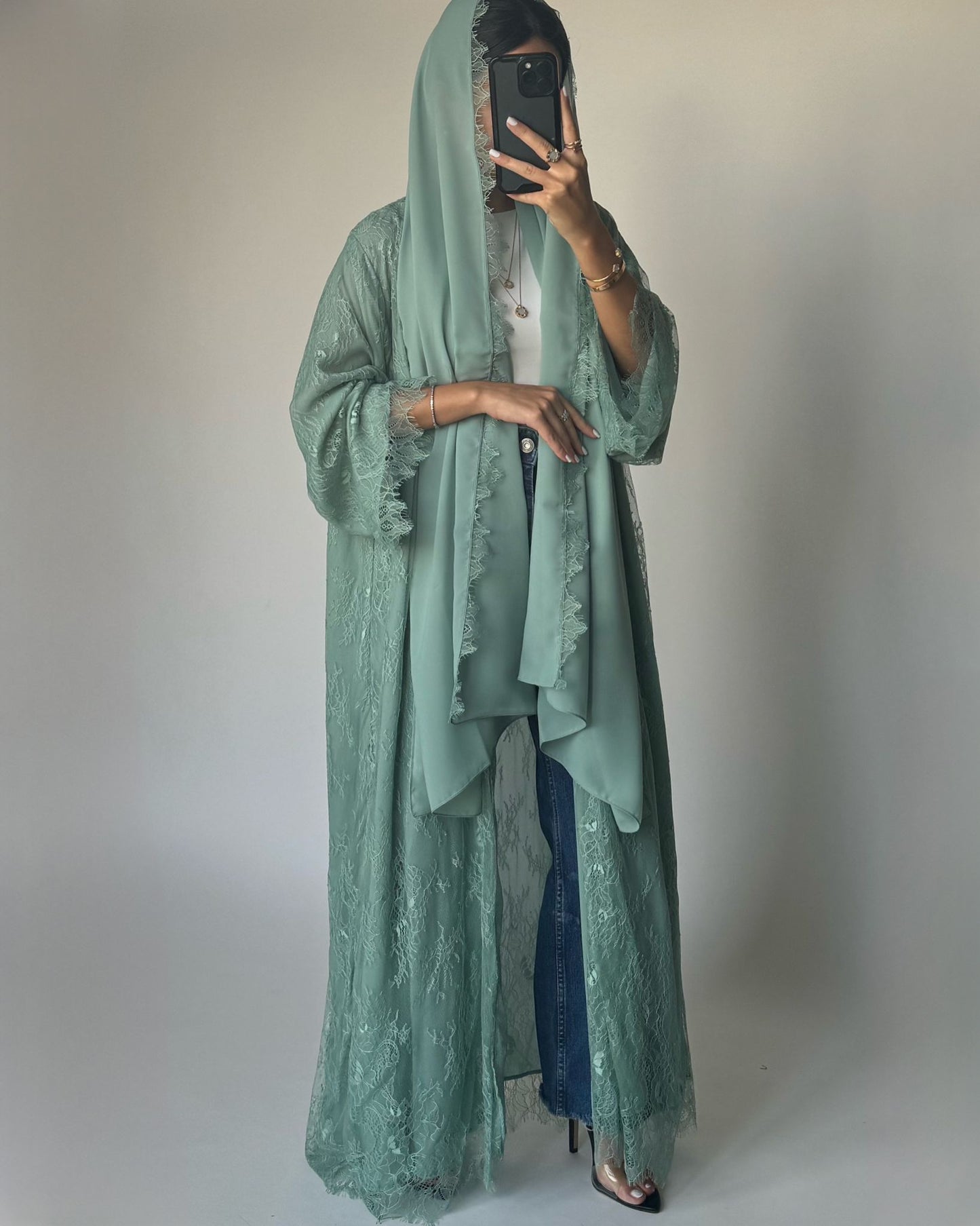 A435 - Green Lace Summery Abaya