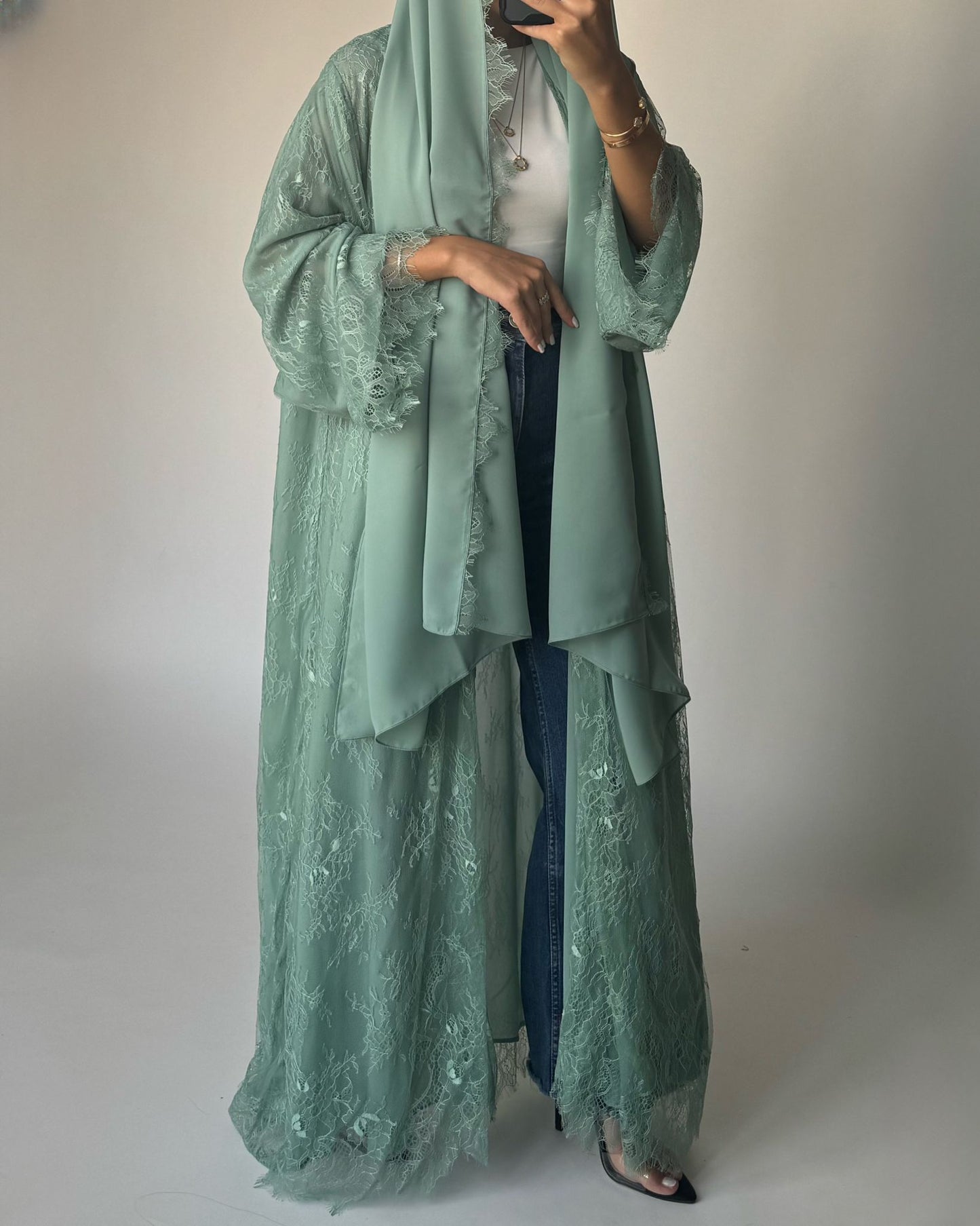 A435 - Green Lace Summery Abaya